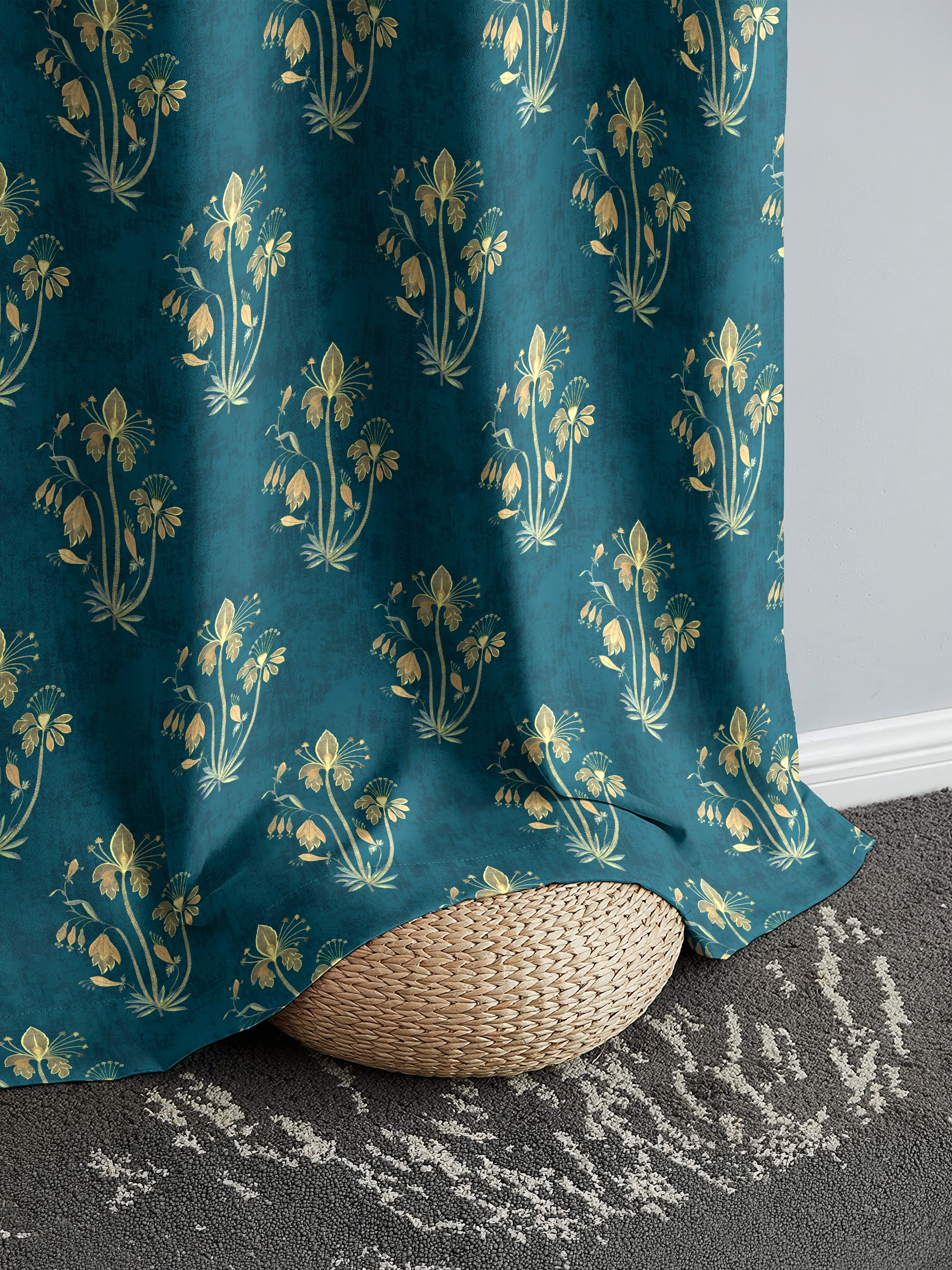 VERONA MATTY TEAL PRINTED ROOM DARKENER CURTAIN