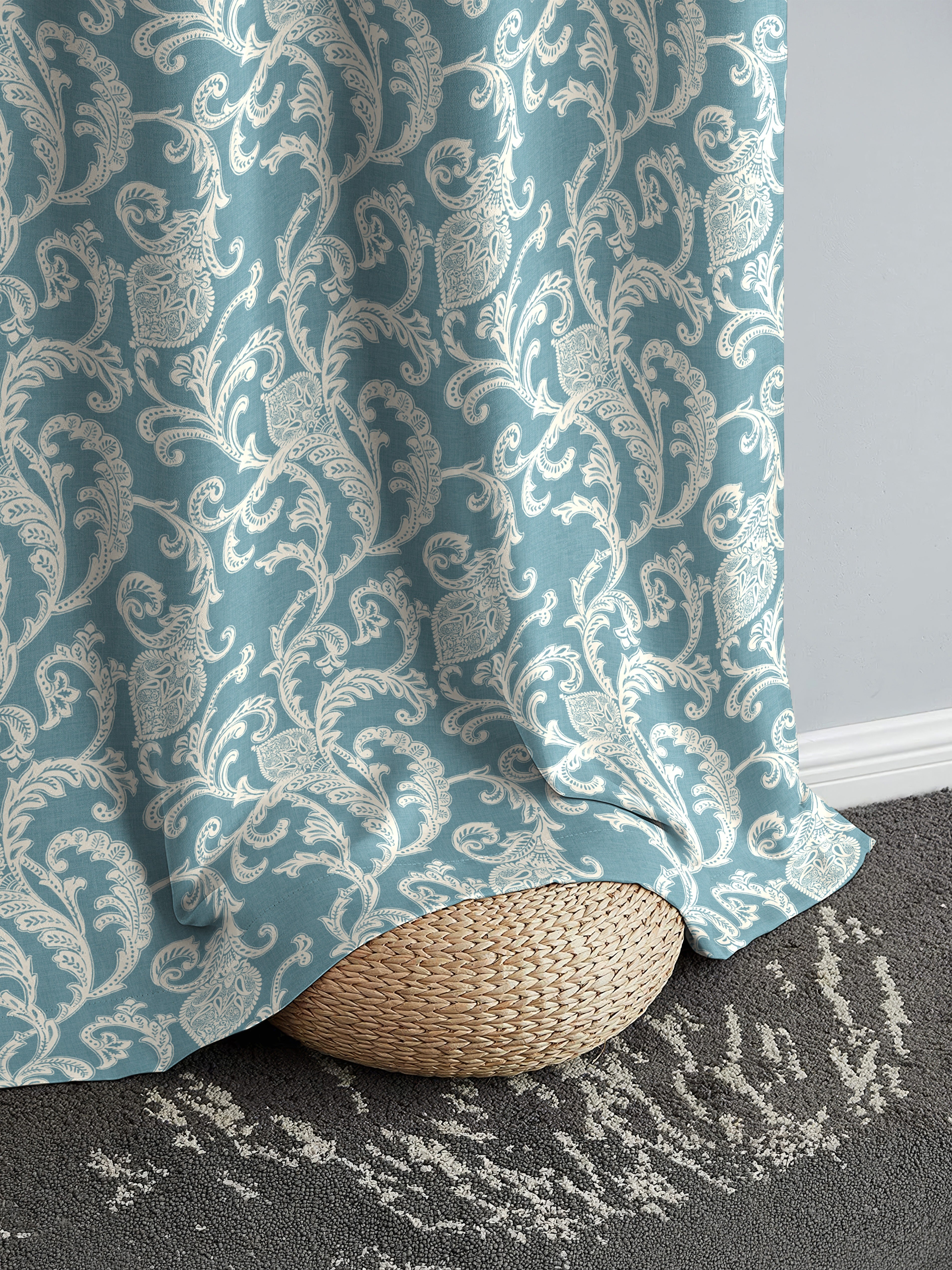KOCHIN MATTY TEAL PRINTED ROOM DARKENER/100% BLACKOUT CURTAIN