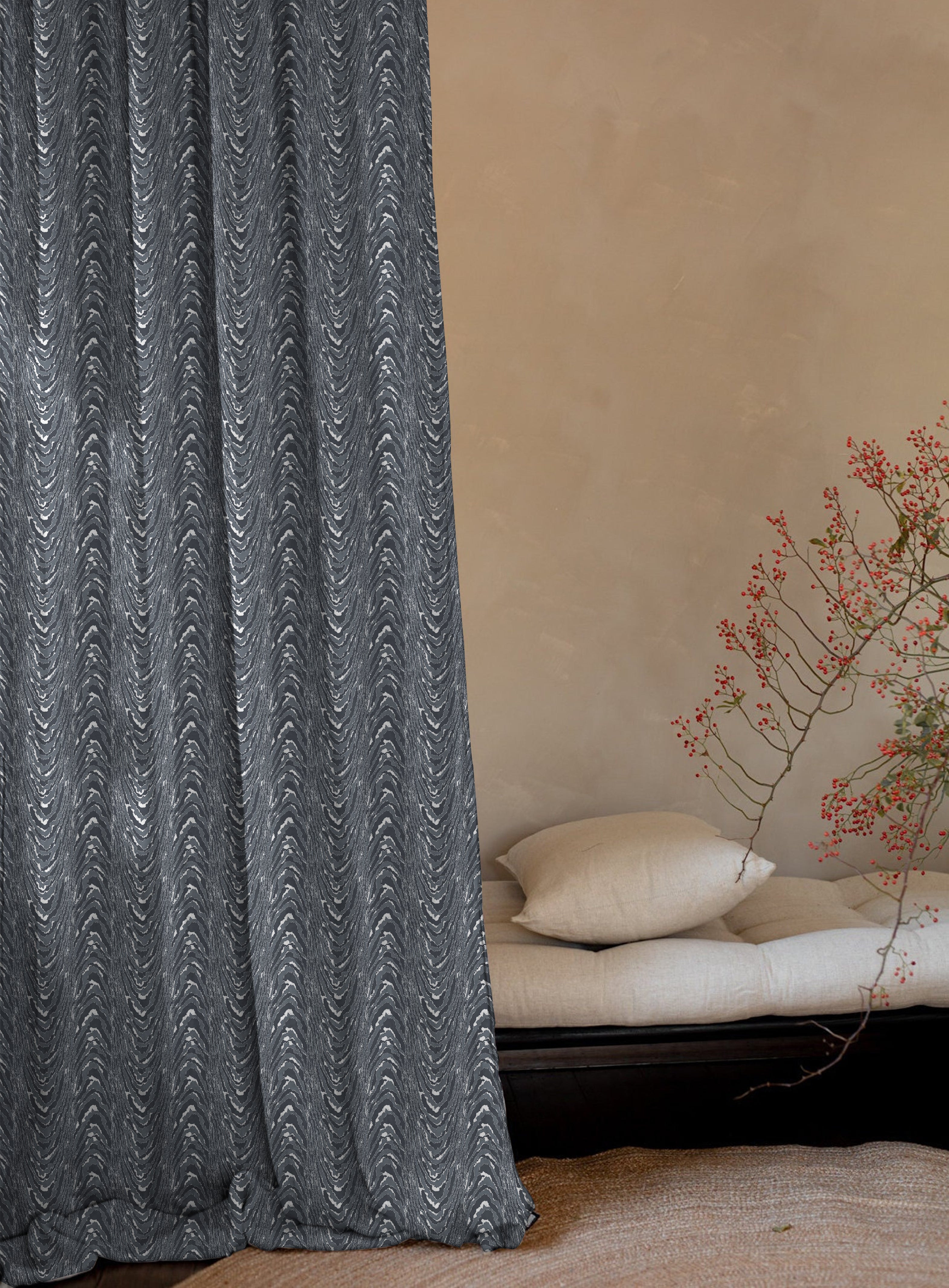 MOIRE STEEL PRINTED BLACKOUT CURTAIN