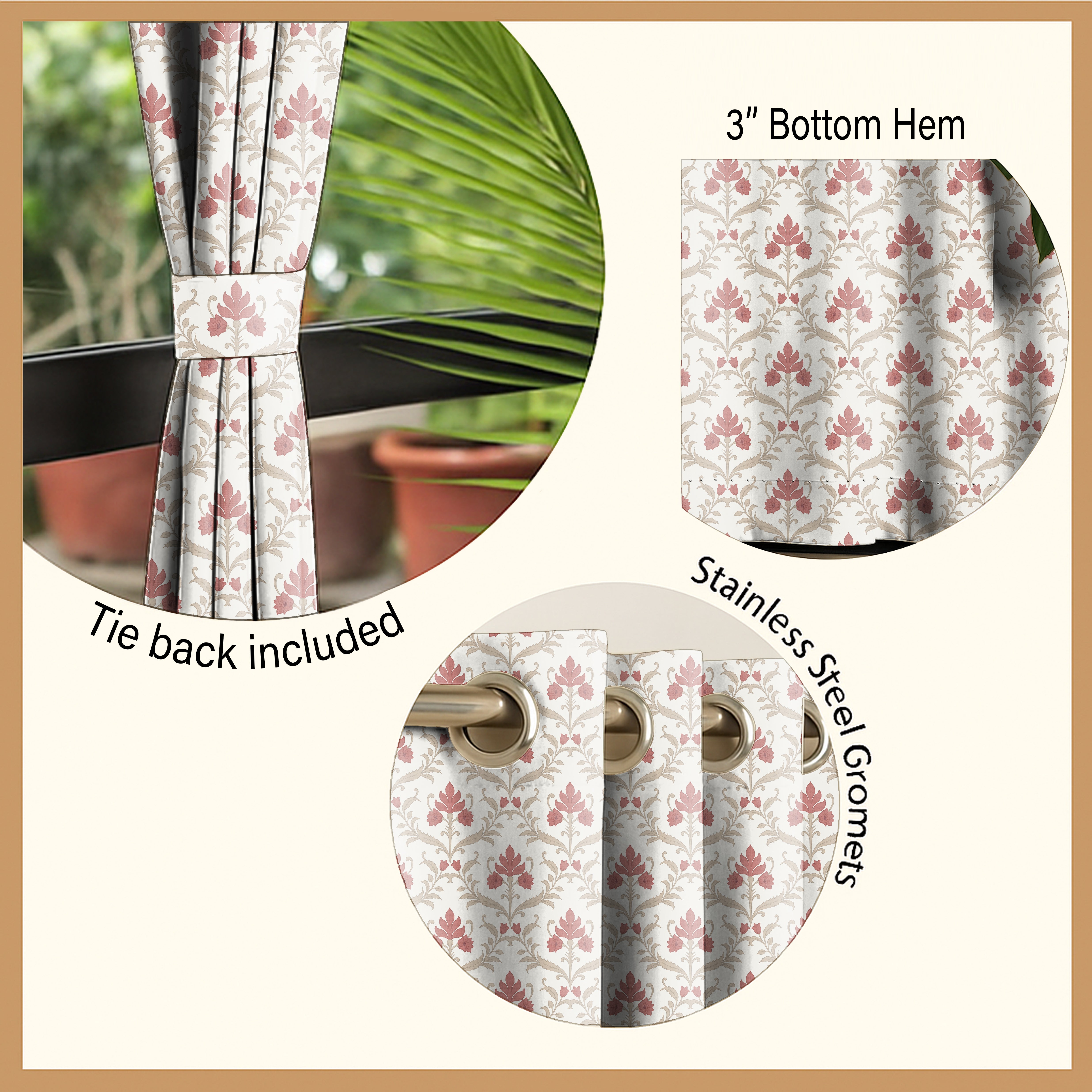 ZODIAC MATTY CORAL PRINTED ROOM DARKENER/100% BLACKOUT CURTAIN