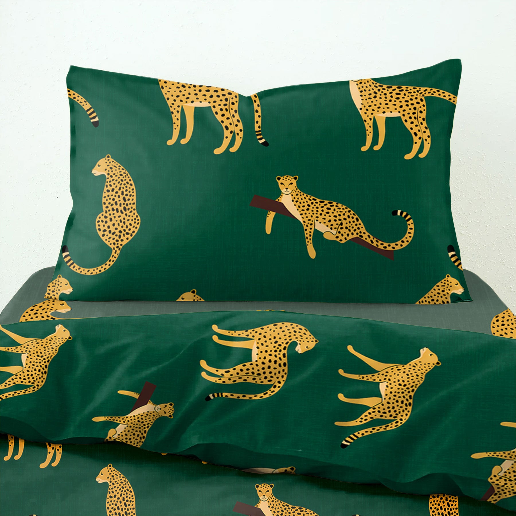 Leopard Evergreen Bedcover for Single Bed with Pillow Covers King Size (60" X 90")