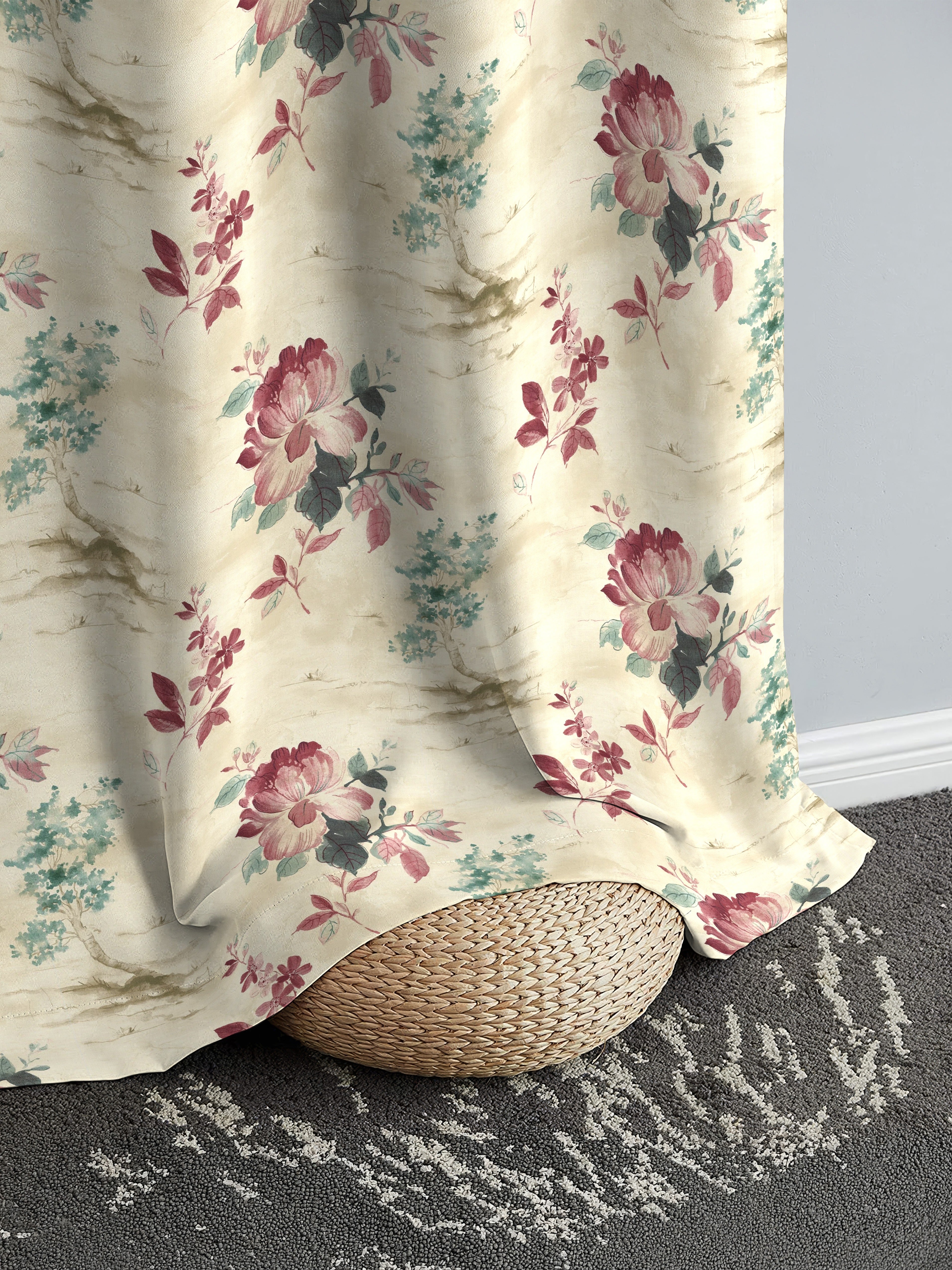 HAZEL PINK PRINTED ROOM DARKENER CURTAIN