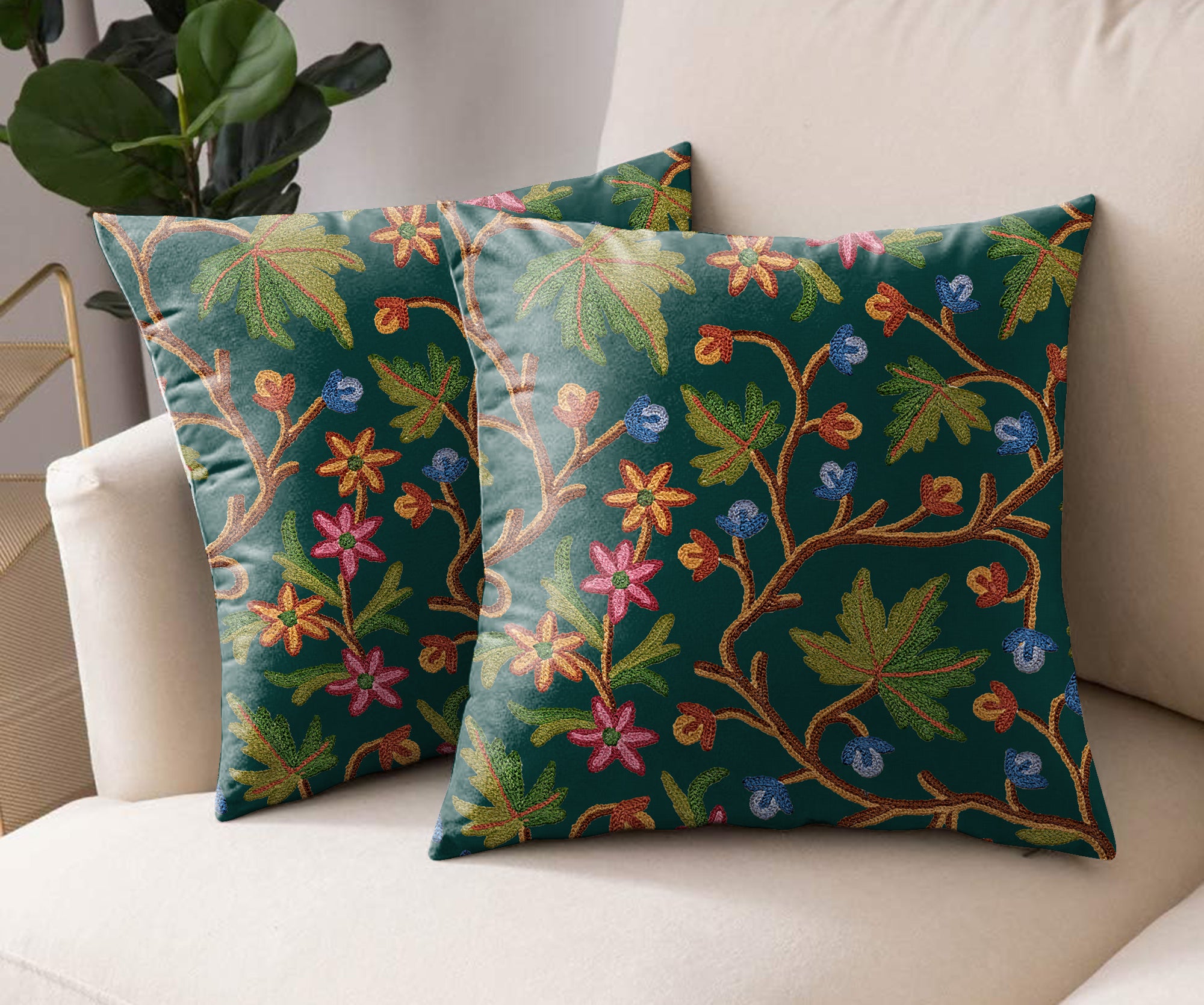 VAROSKI KASHMIRI GABLE GREEN DIGITAL PRINTED CUSHION COVER (Pack of 2)