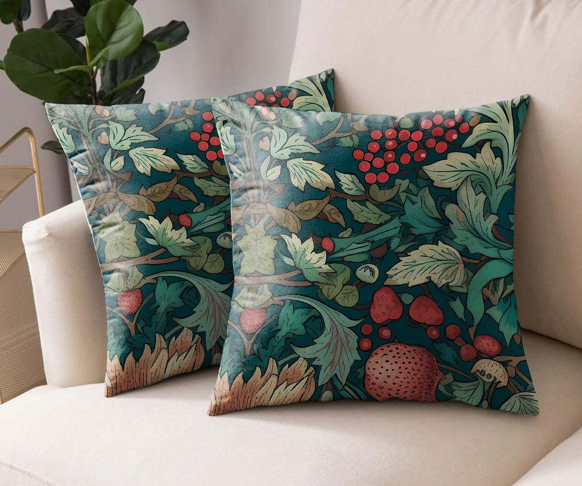 STRAWBERRIES GREEN DIGITAL PRINTED CUSHION COVER (Pack of 2)