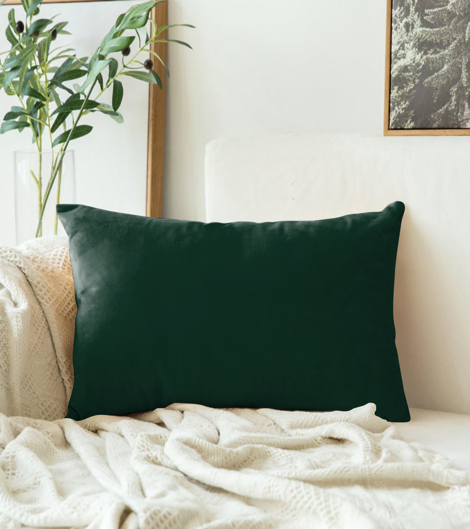 CASABLEU VELVET RECTANGULAR CUSHION COVER THROW PILLOW COVER FOR LIVING ROOM COUCH SINGLE SOFA, COLOURFUL MODERN 12 X 18 INCHES / 30 X 45 CM (COLOUR - GREEN) (Pack of 2)
