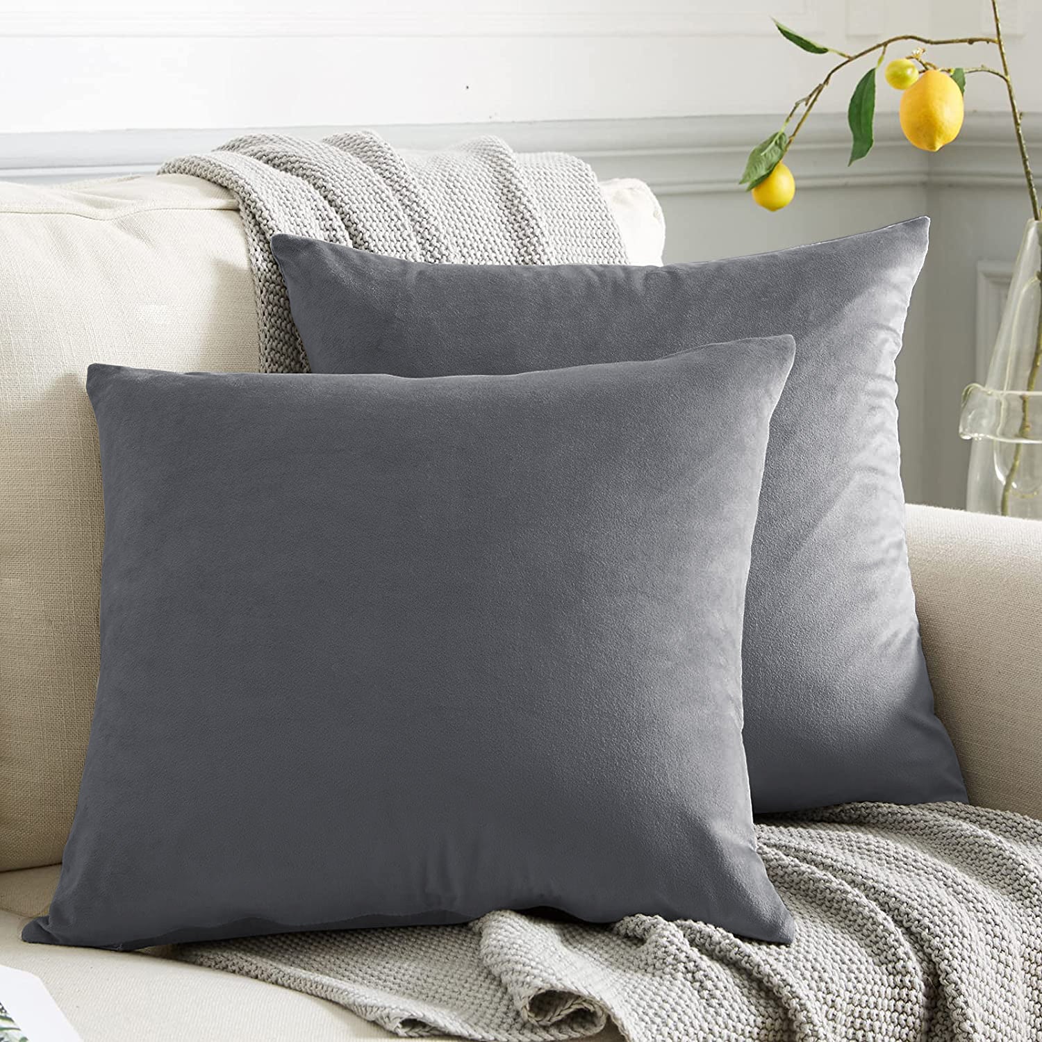 RAINBOW VELVET GREY-18 CUSHION COVER (Pack of 2)