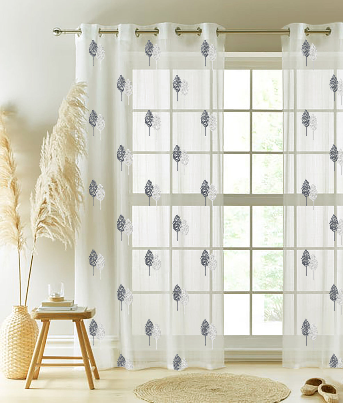 LEAVES GREY PRINTED SHEER CURTAIN