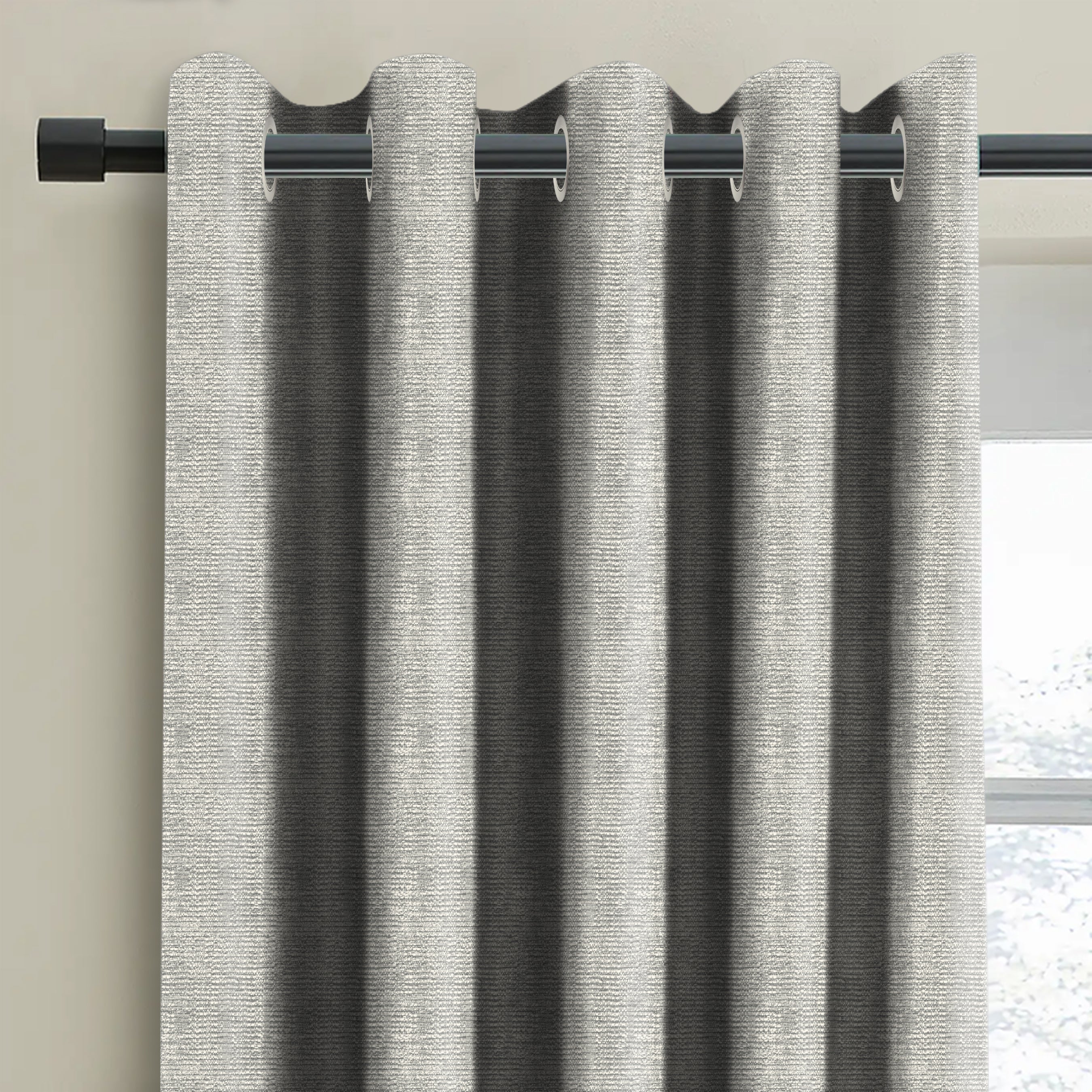SUNBLOCK SLUBBY GREY PRINTED BLACKOUT CURTAIN