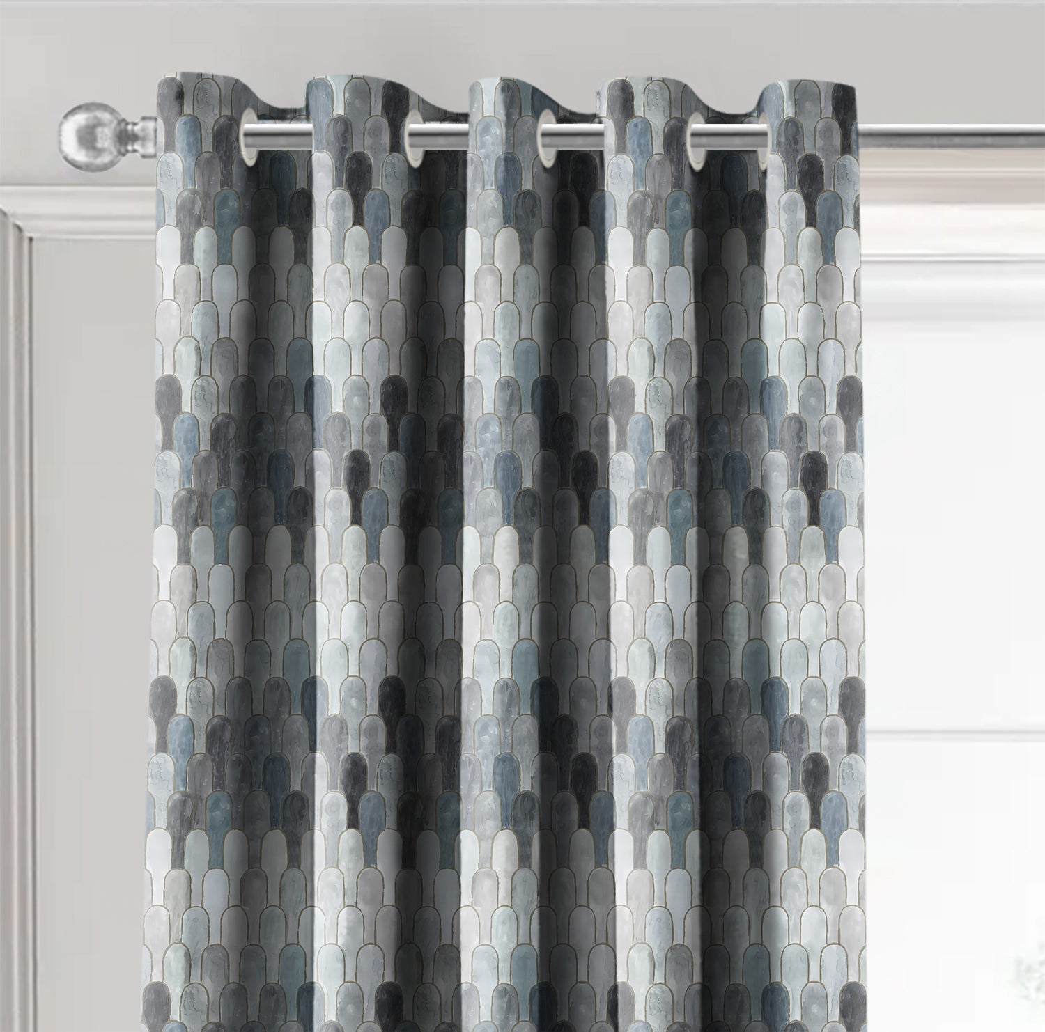 NICOBAR GREY PRINTED BLACKOUT CURTAIN