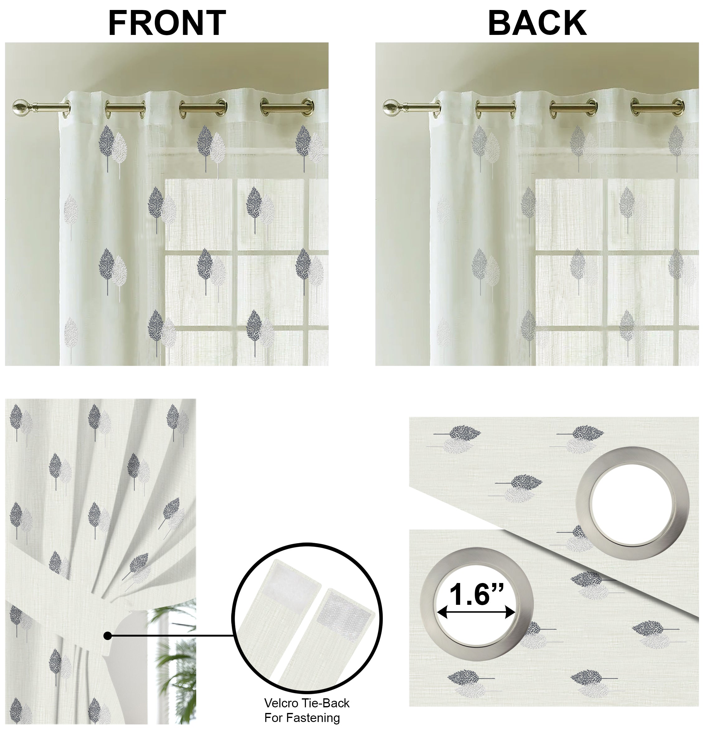 LEAVES GREY PRINTED SHEER CURTAIN