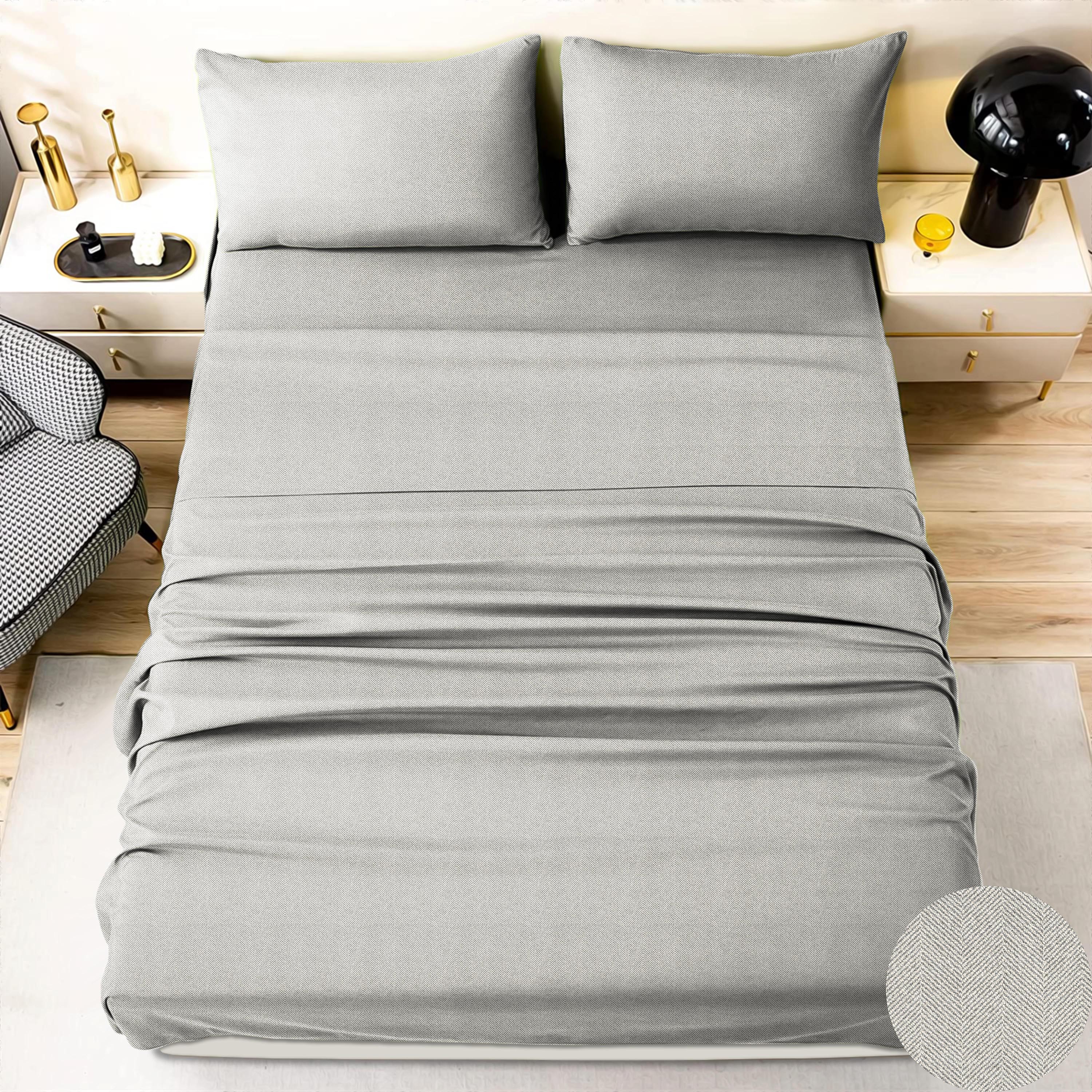 Herringbone Grey Bedcover for Double Bed with 2 PillowCovers King Size (104" X 90")