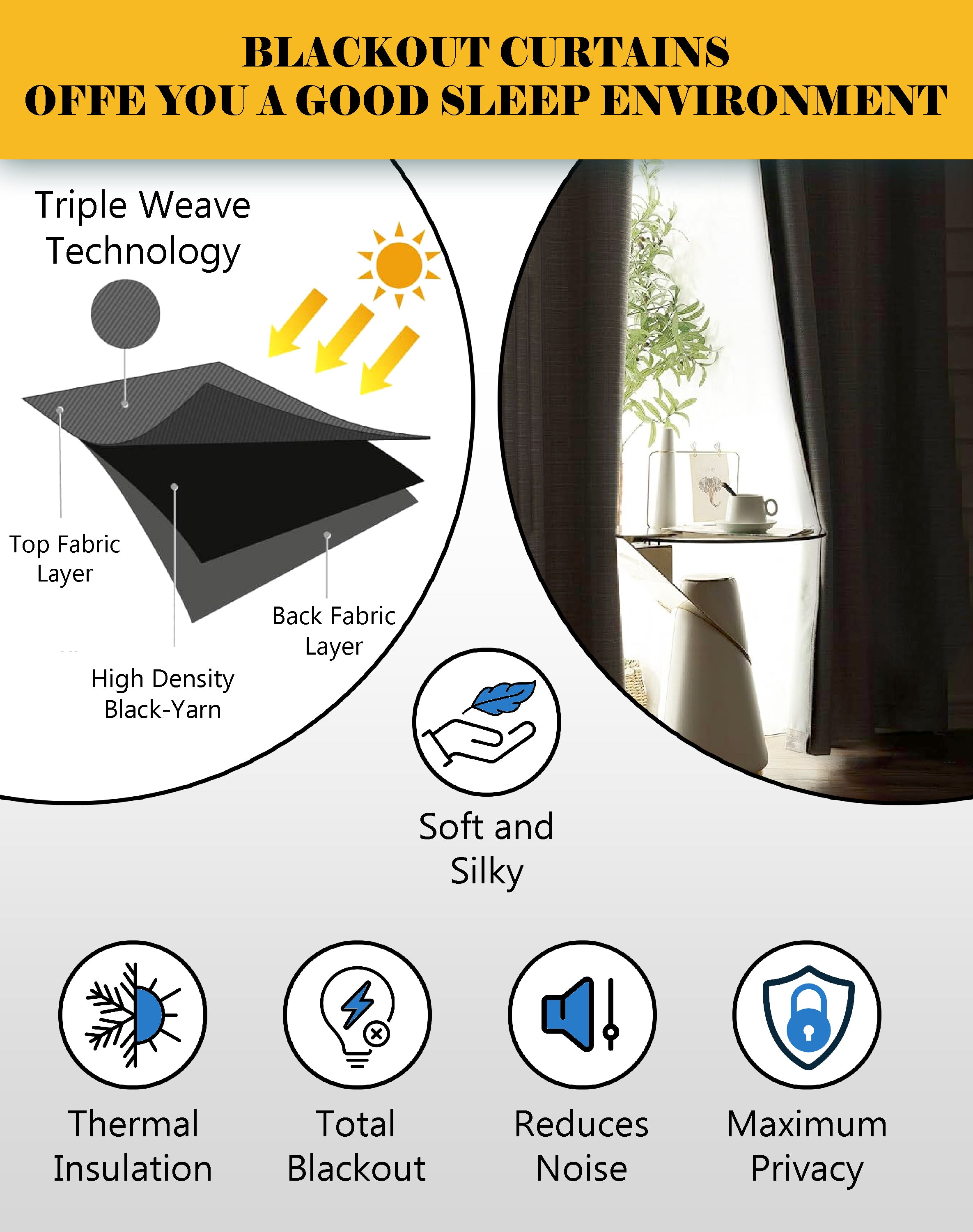 KIVO BROWN DIGITAL PRINTED BLACKOUT CURTAINS