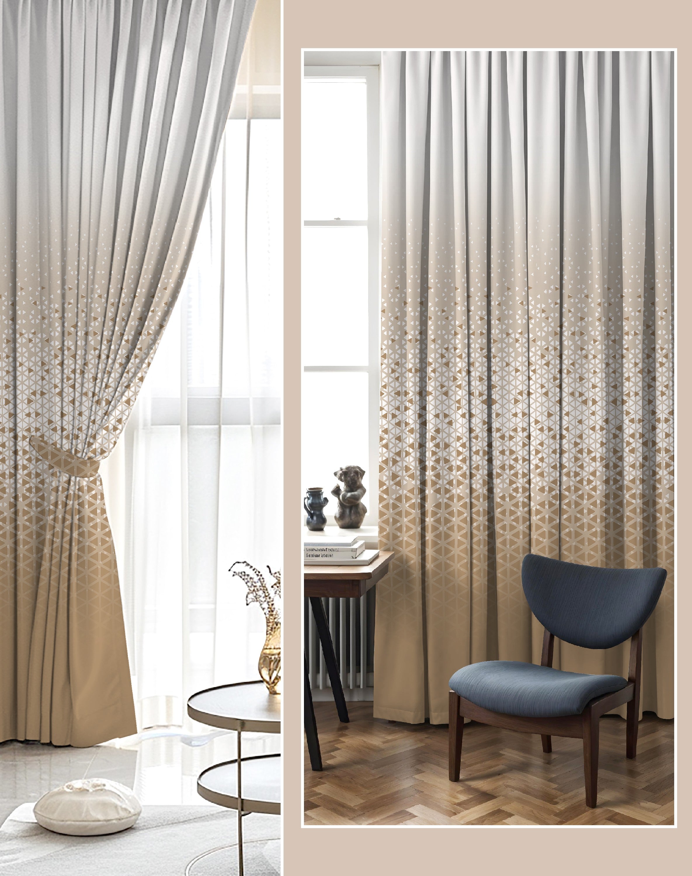 NEXUS GOLDEN TAN PRINTED ROOM DARKENING CURTAIN
