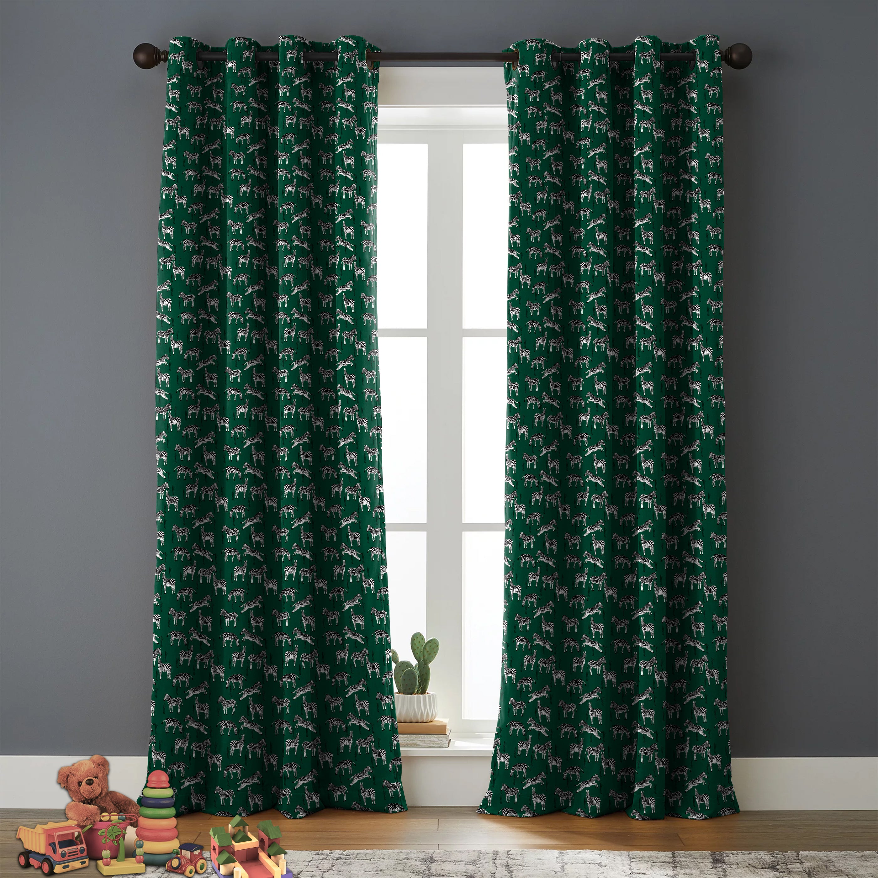 Zebra Green Printed Blackout Curtain