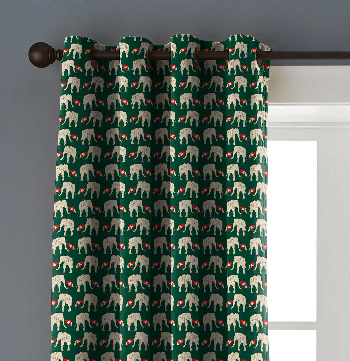 Elephant Green Printed Blackout Curtain