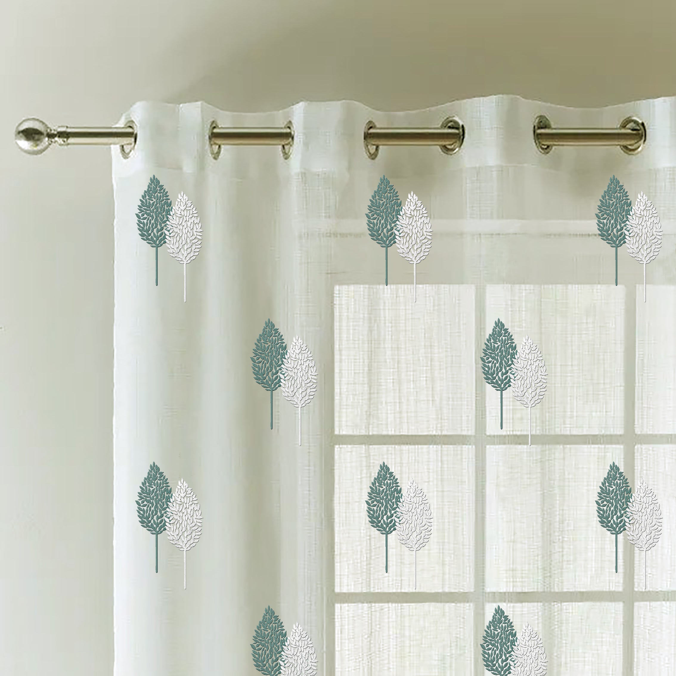 LEAVES GREEN PRINTED SHEER CURTAIN