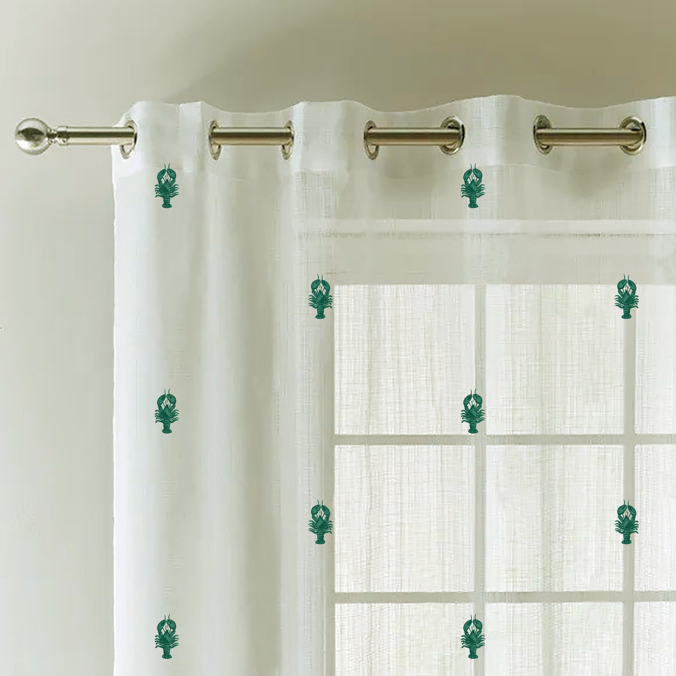 SCORPION GREEN PRINTED SHEER CURTAIN