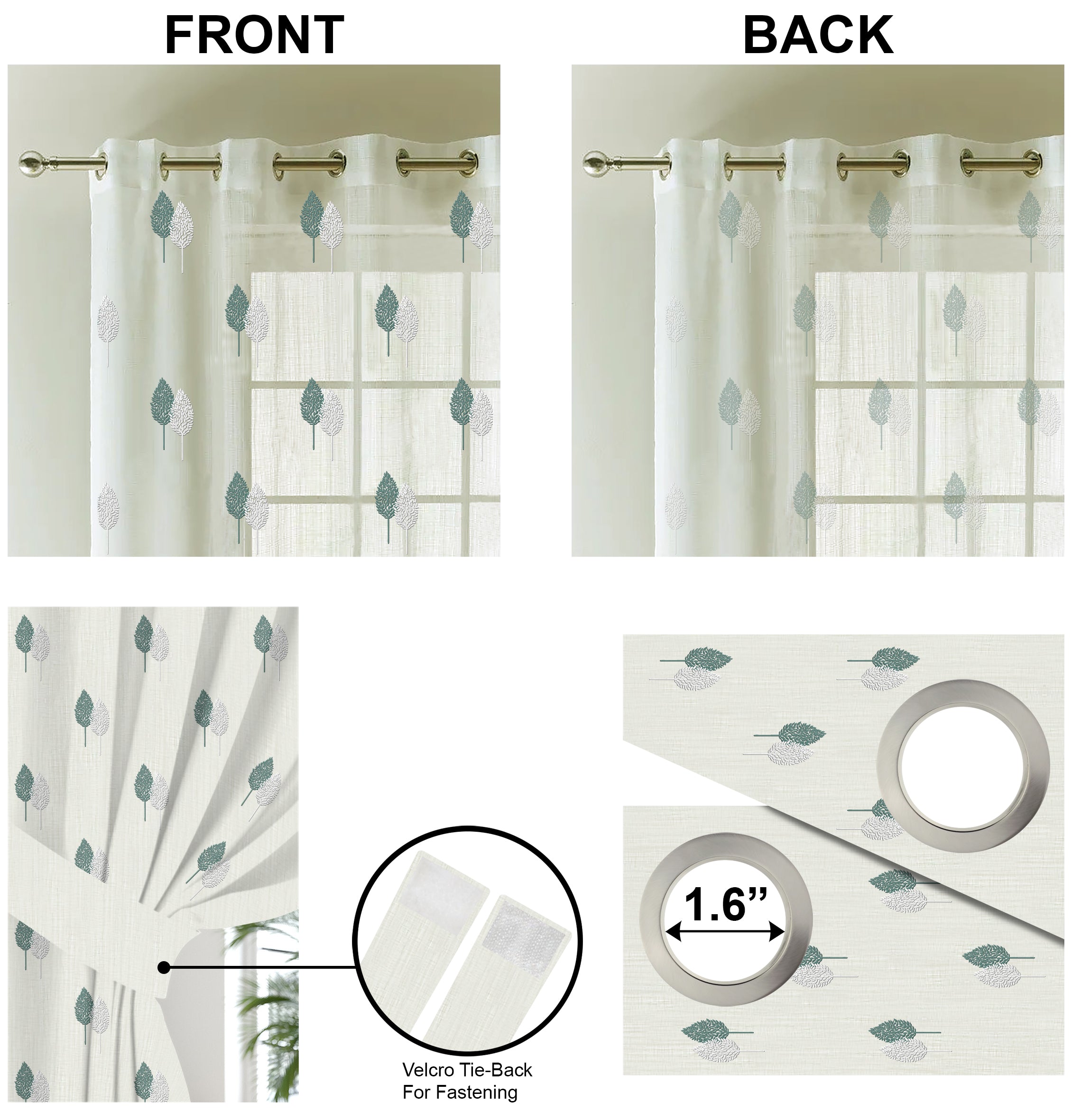 LEAVES GREEN PRINTED SHEER CURTAIN