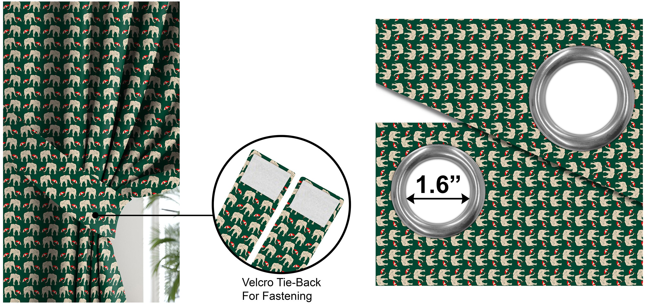 Elephant Green Printed Blackout Curtain