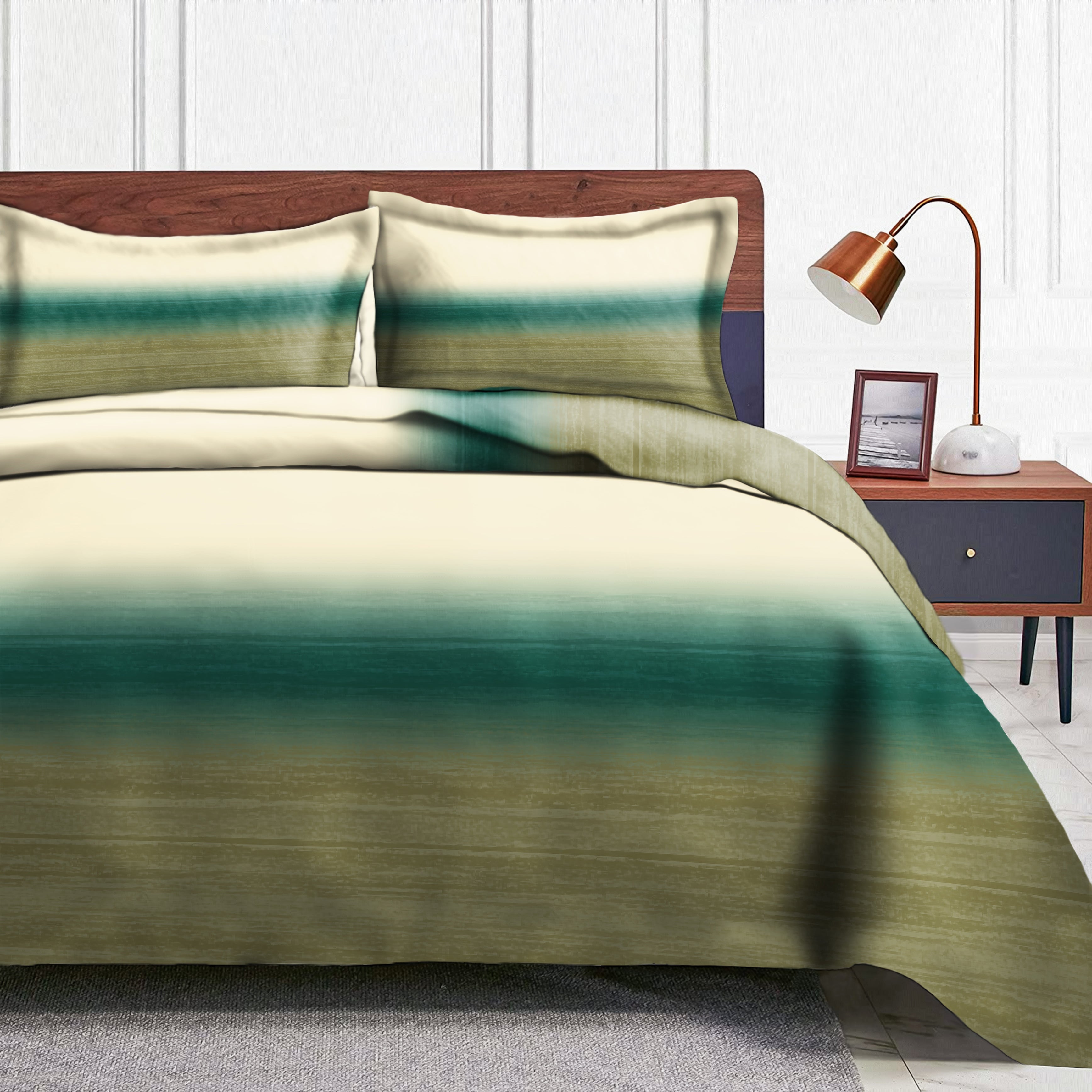 Romano Green Bedcover for Double Bed with 2 PillowCovers King Size (104" X 90")