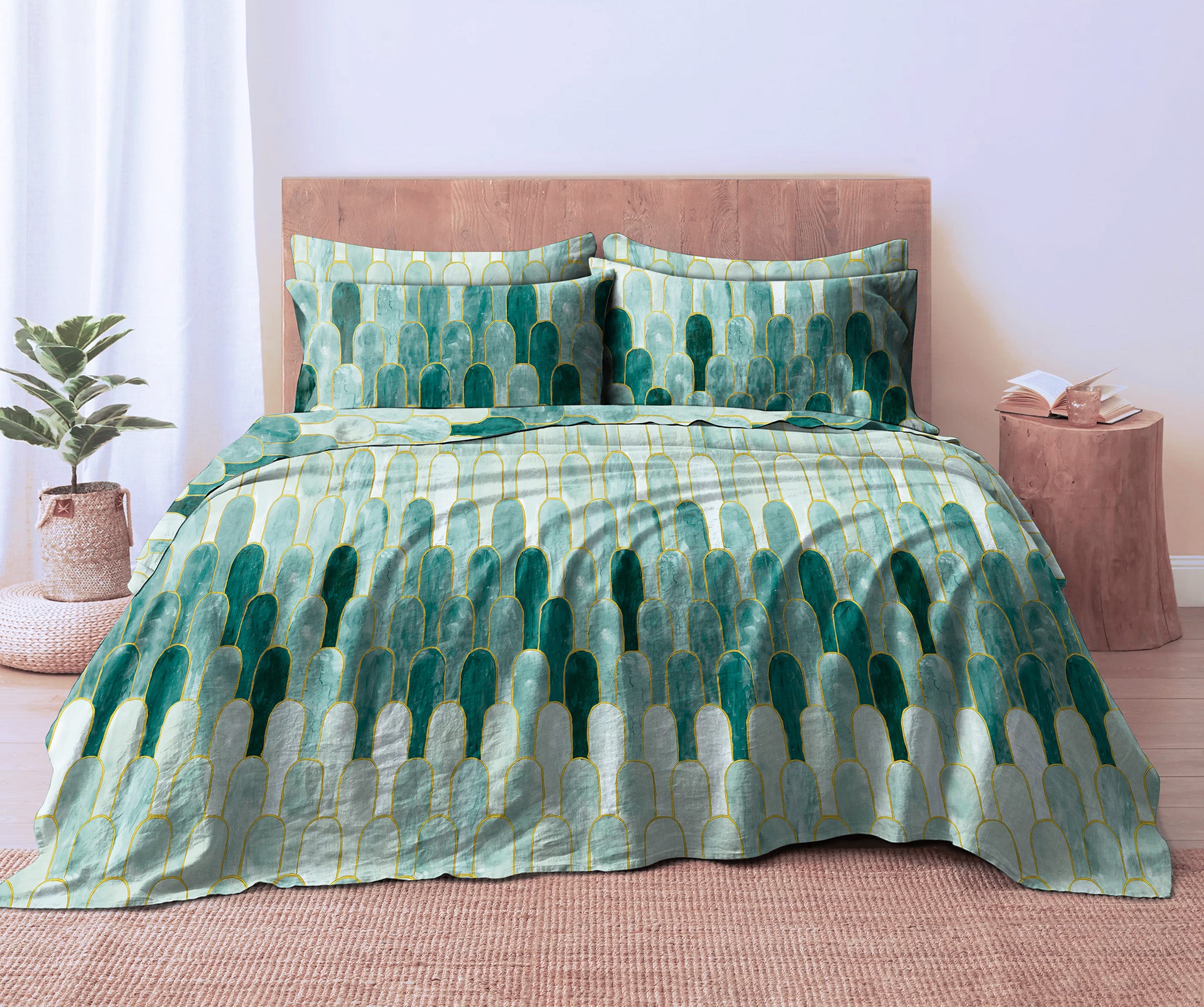 NICOBAR GREEN BEDSHEET FOR DOUBLE BED WITH 2 PILLOWCOVERS KING SIZE (104" X 90")