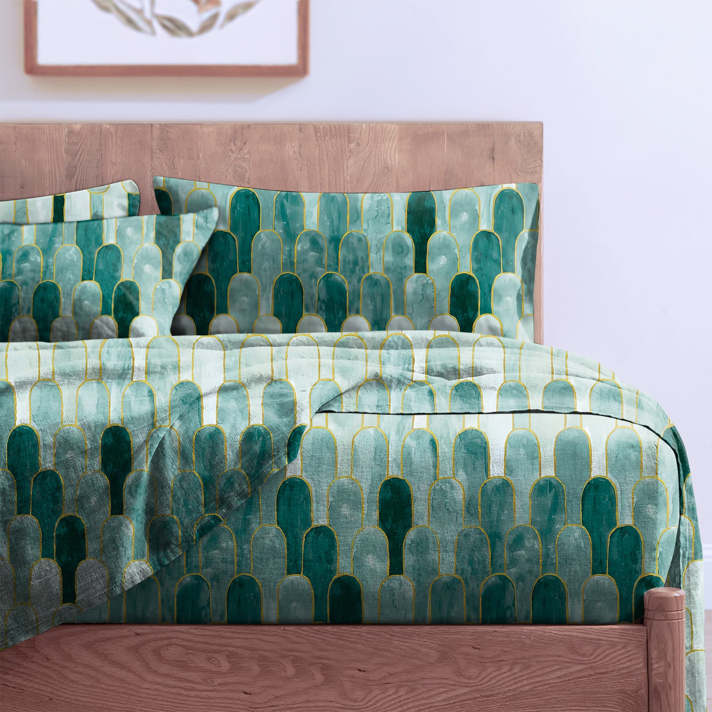 NICOBAR GREEN BEDSHEET FOR DOUBLE BED WITH 2 PILLOWCOVERS KING SIZE (104" X 90")