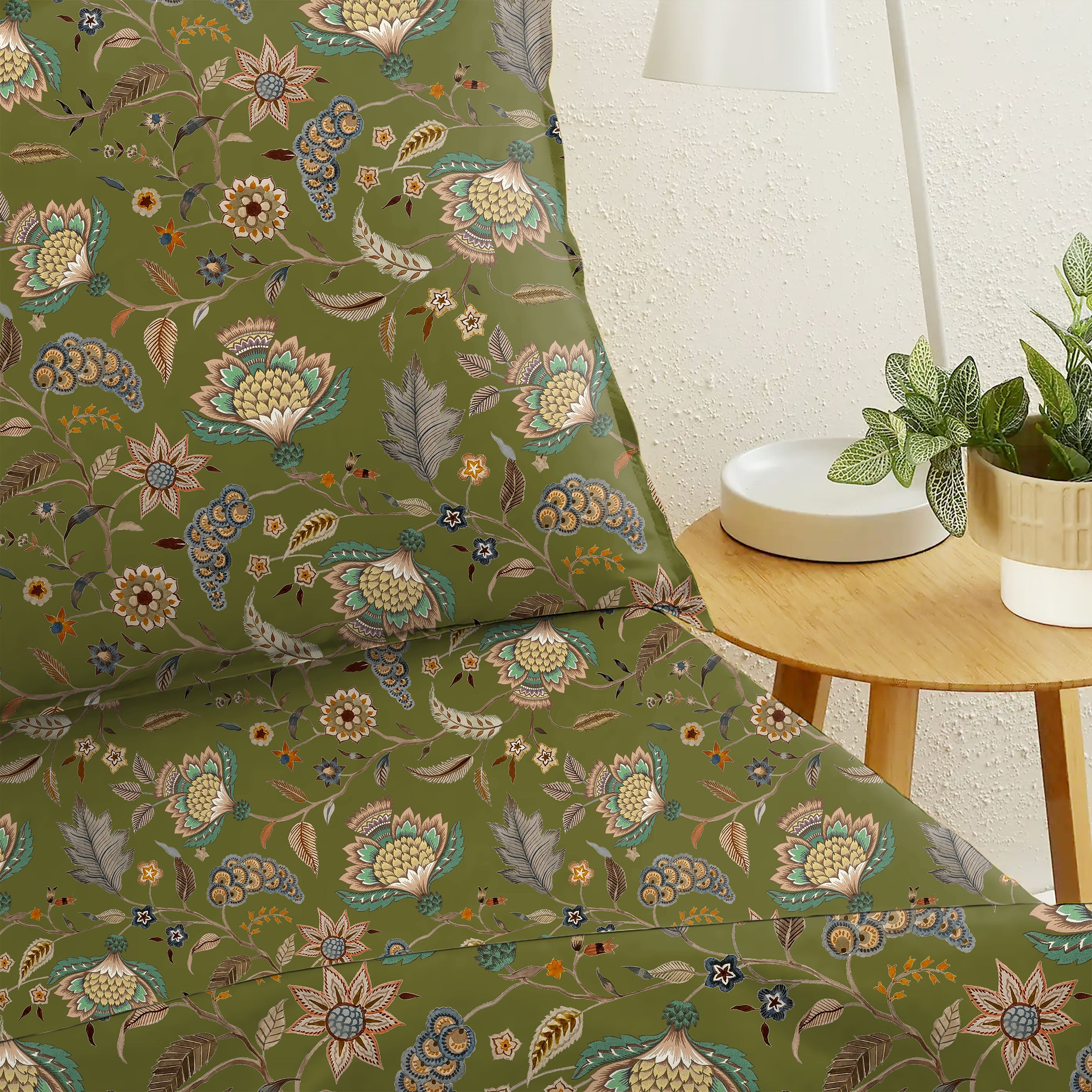 Kasbah Green Bedsheet for Double Bed with 2 Pillow Covers Size (104" X 90")