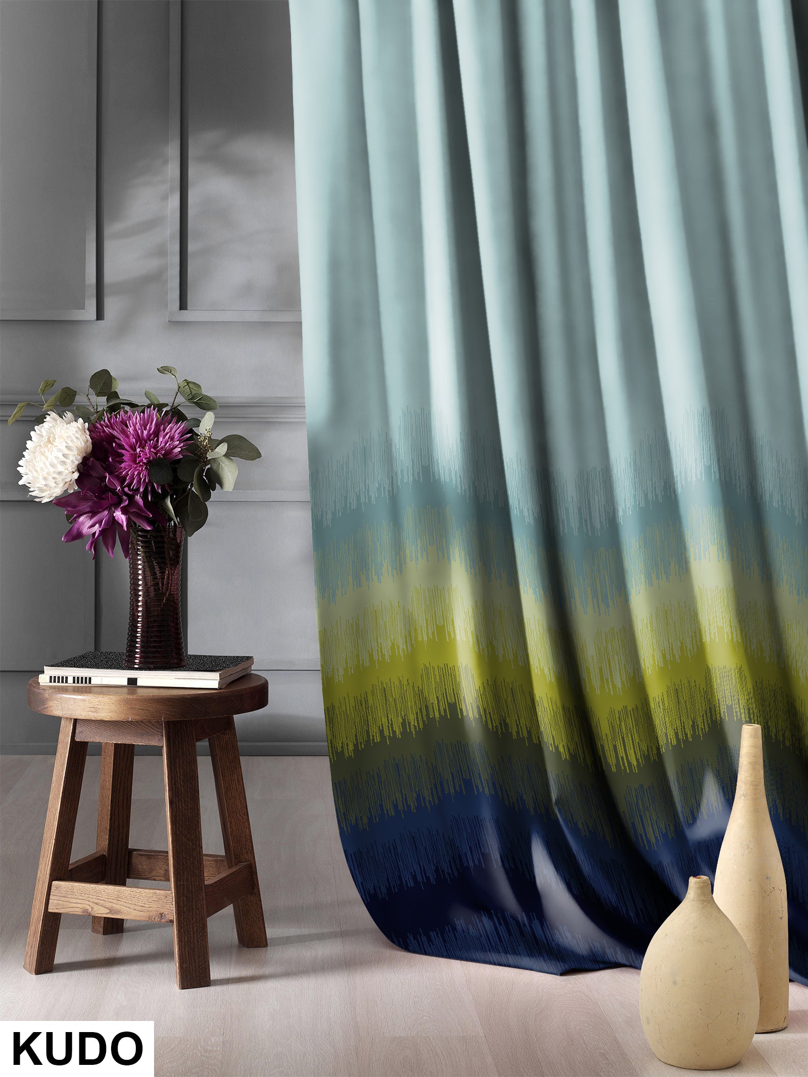 KUDO GREEN PRINTED BLACKOUT CURTAIN