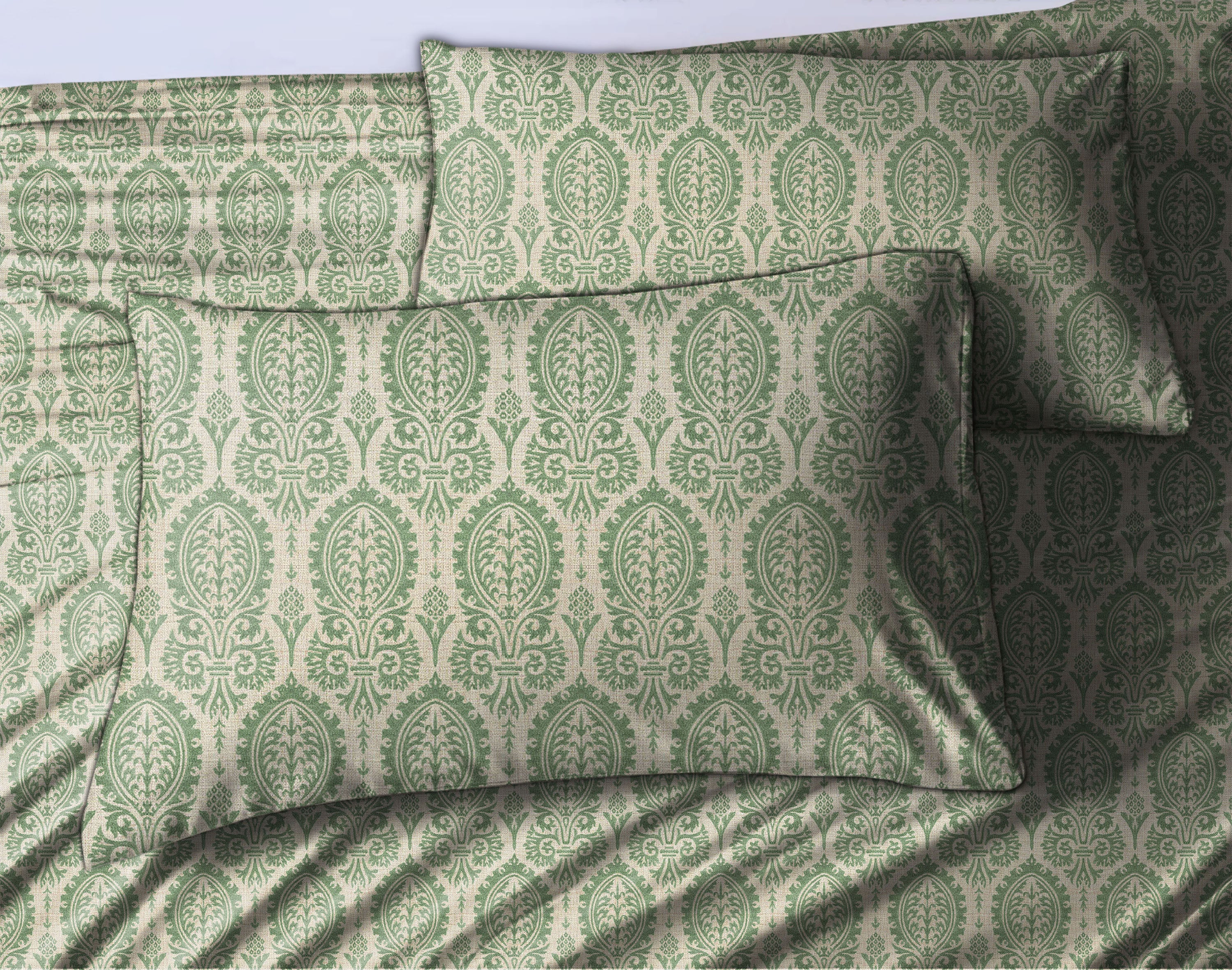 Manchester Greeny Grey Bedcover for Double Bed with 2 Pillow Covers King Size (104" X 90")
