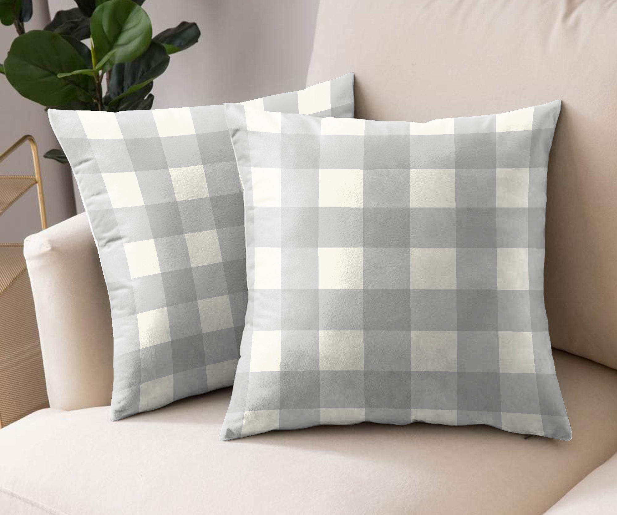 SPRING GALLERY BIG CHECK GREY DIGITAL PRINTED CUSHION COVER (Pack of 2)