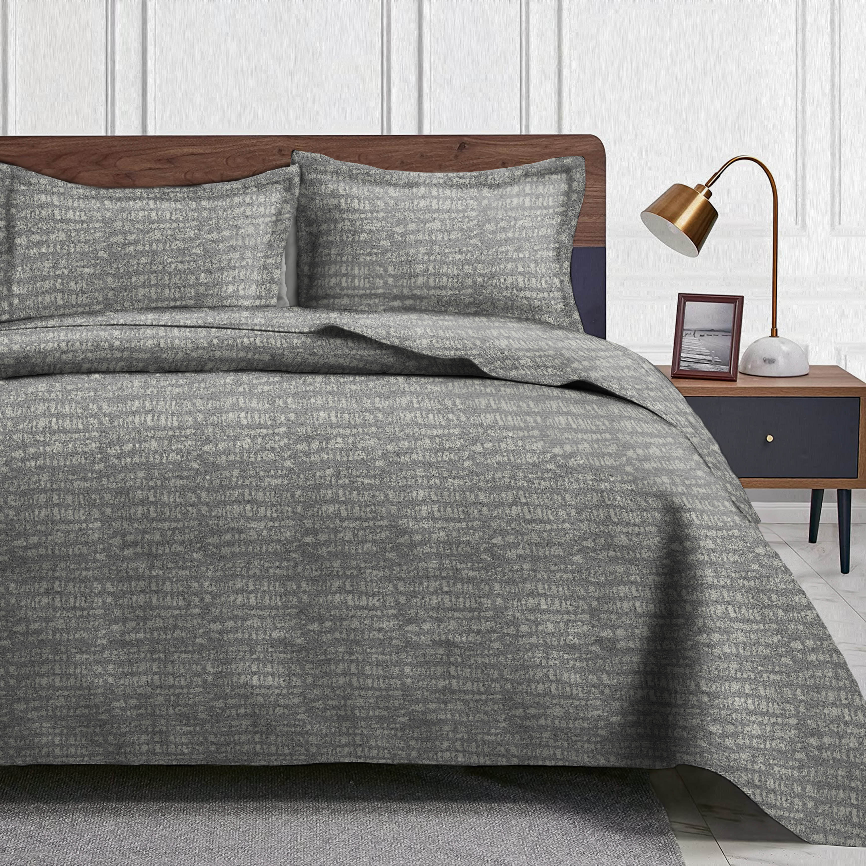 Valencia Grey Bedcover for Double Bed with 2 Pillow Covers King Size (104" X 90")