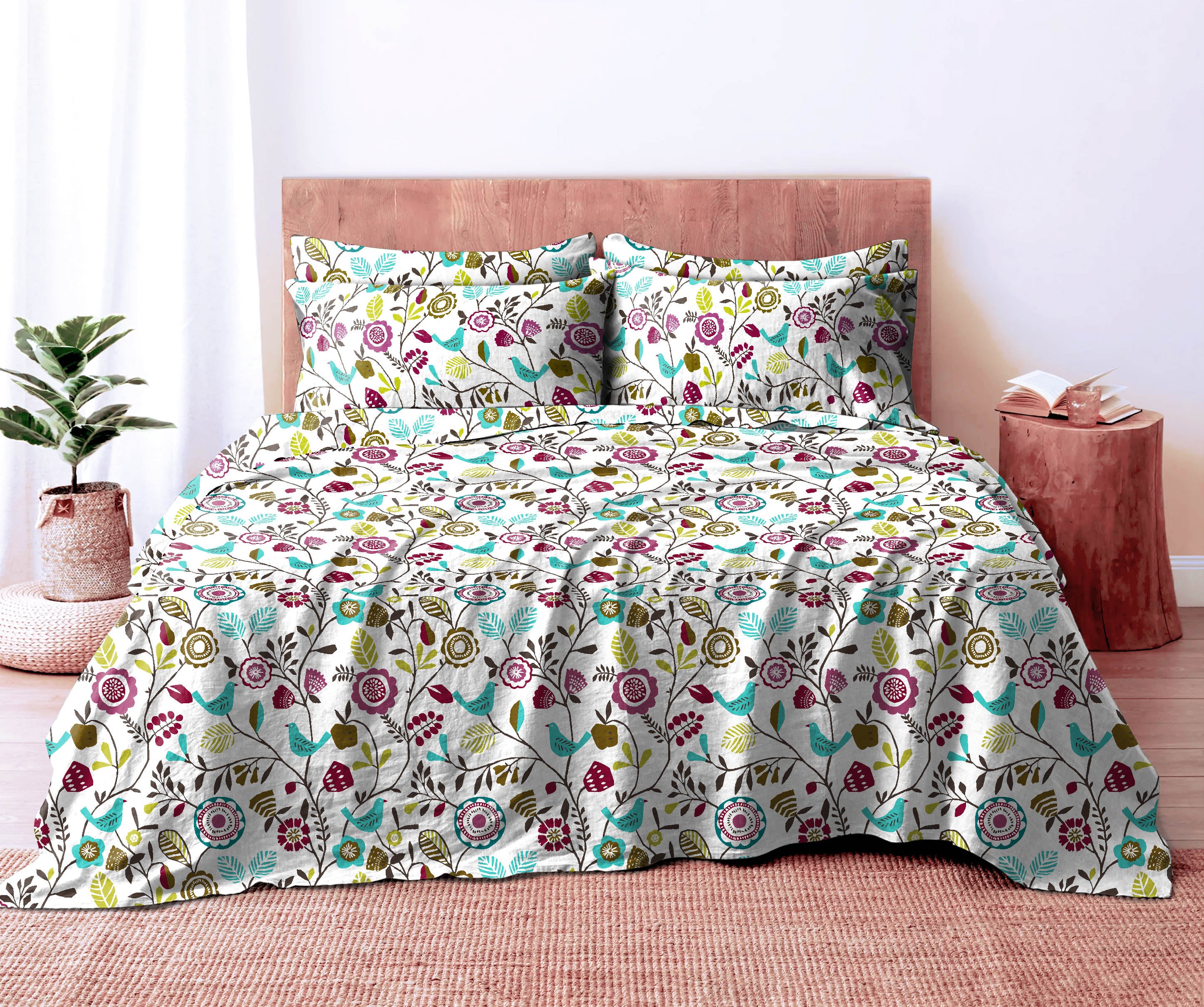 DAWN HEATHER BEDSHEET FOR DOUBLE BED WITH 2 PILLOWCOVERS KING SIZE (104" X 90")