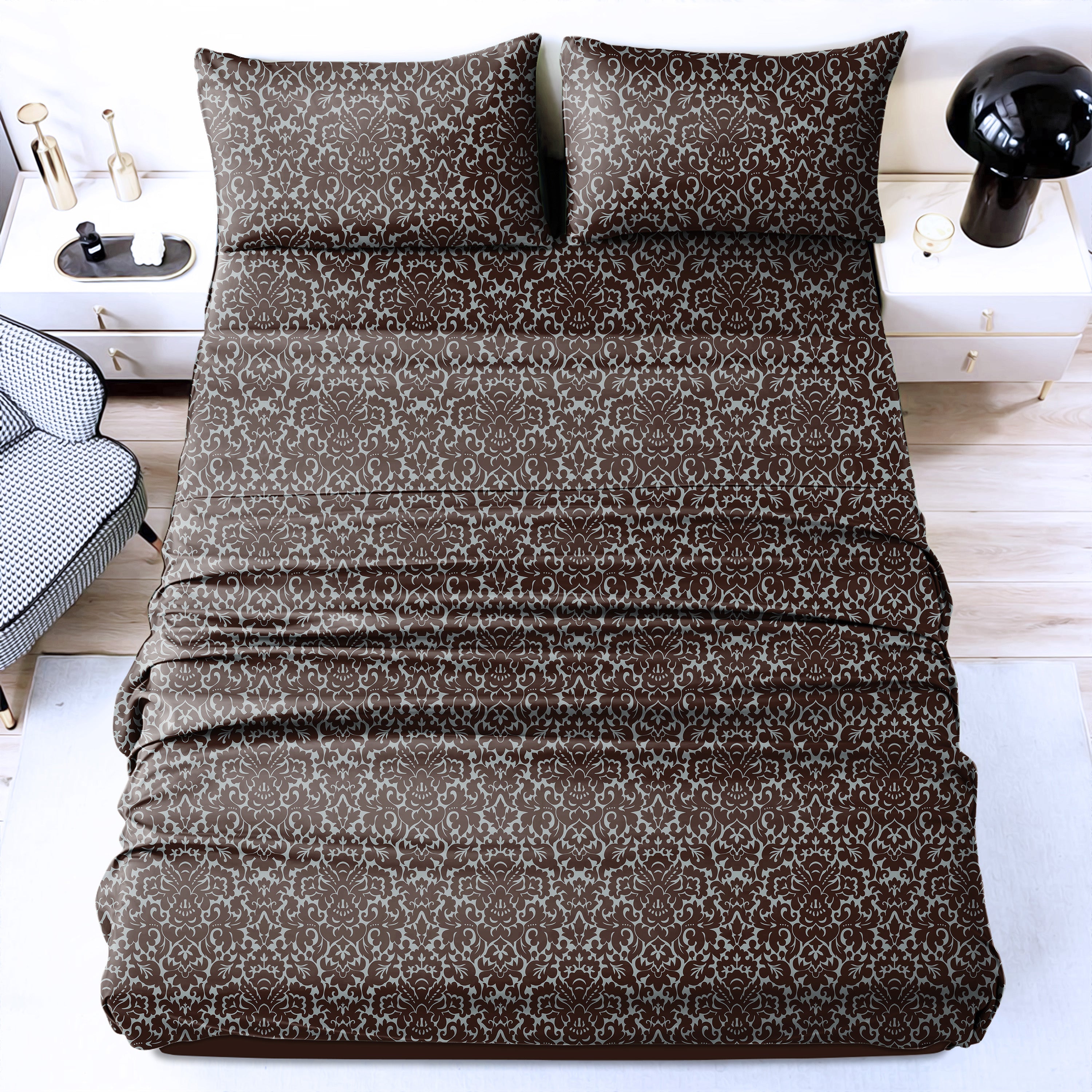 Casableu Microfiber Sydney Hickory Brown Bedcover for Double Bed with 2 Pillow Covers King Size (104" X 90")