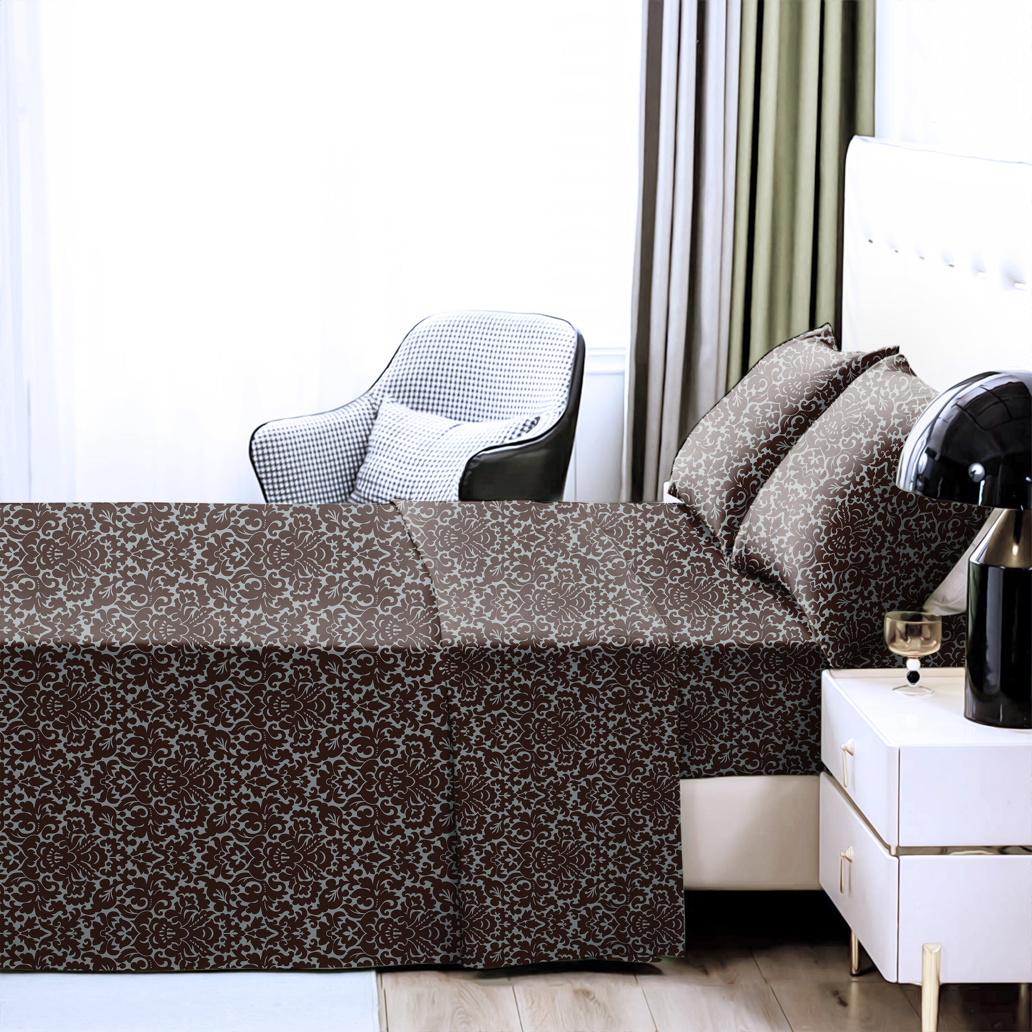 Casableu Microfiber Sydney Hickory Brown Bedcover for Double Bed with 2 Pillow Covers King Size (104" X 90")