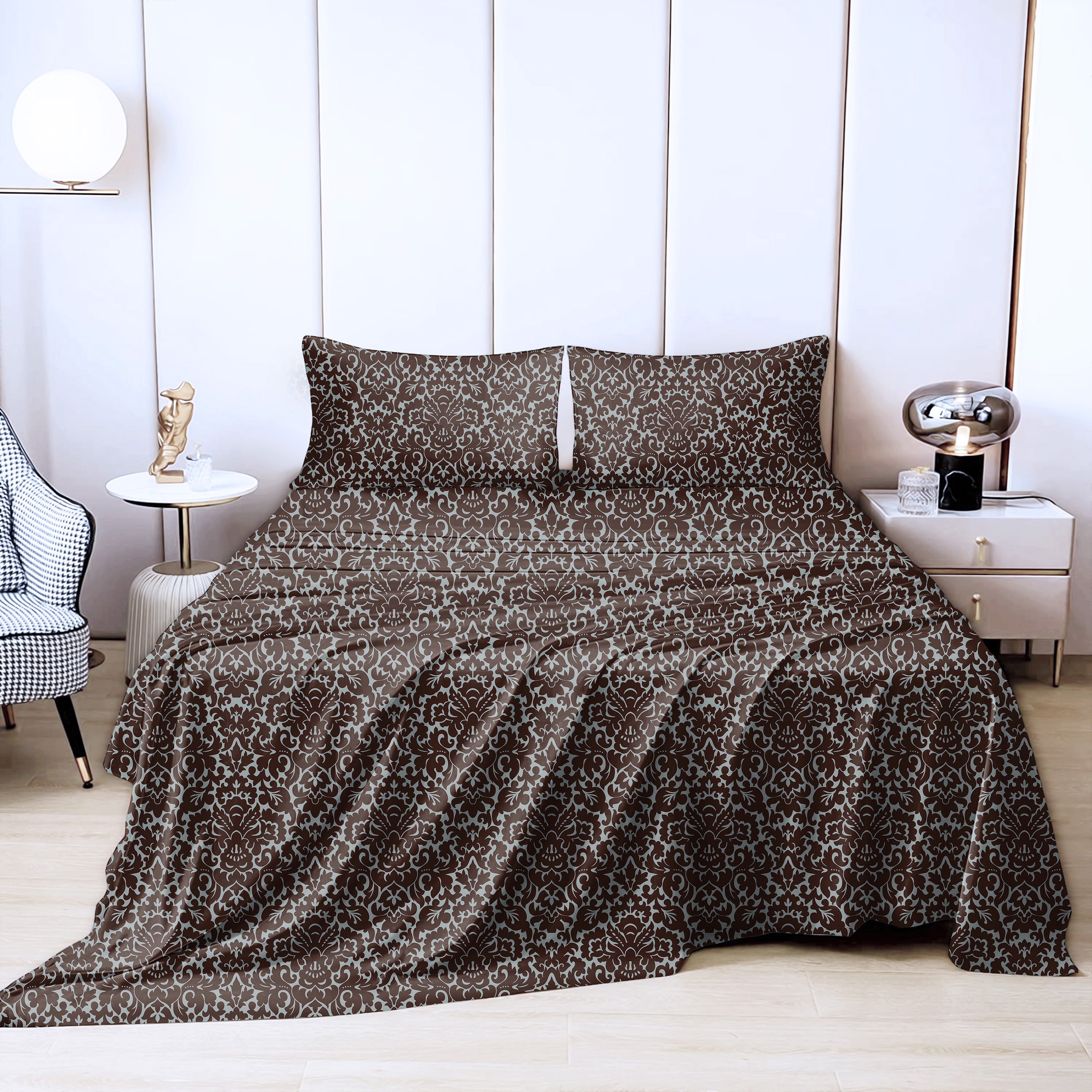 Casableu Microfiber Sydney Hickory Brown Bedcover for Double Bed with 2 Pillow Covers King Size (104" X 90")