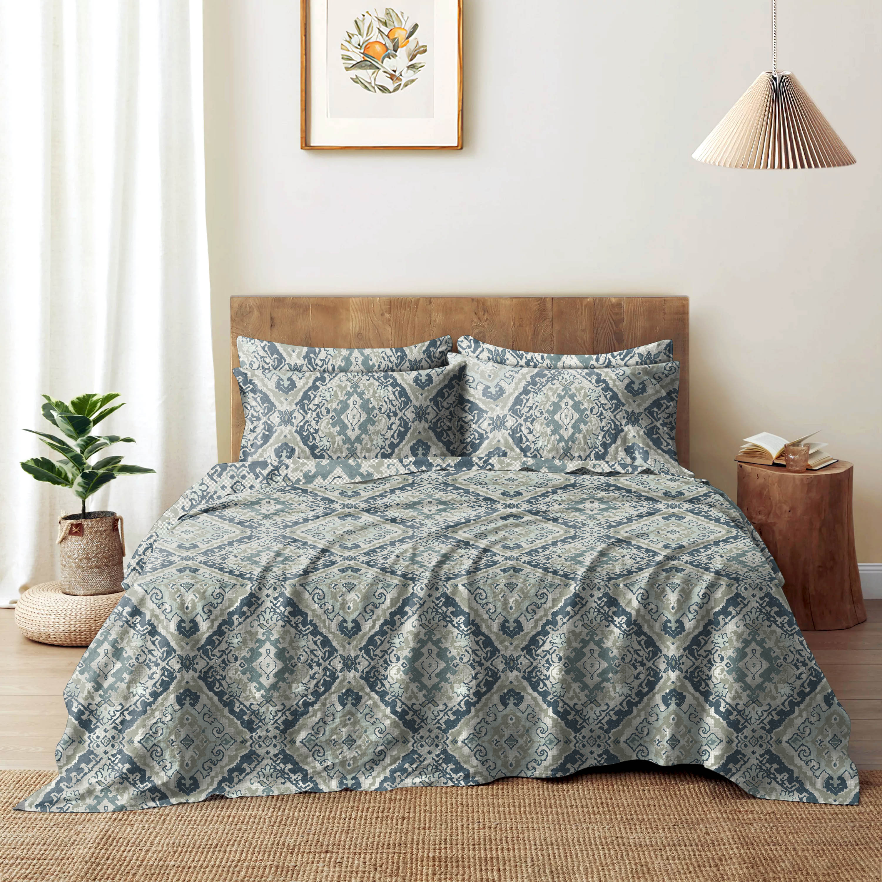 MOROCCO INDIGO BEDSHEET FOR DOUBLE BED WITH 2 PILLOWCOVERS SIZE (104" X 90")
