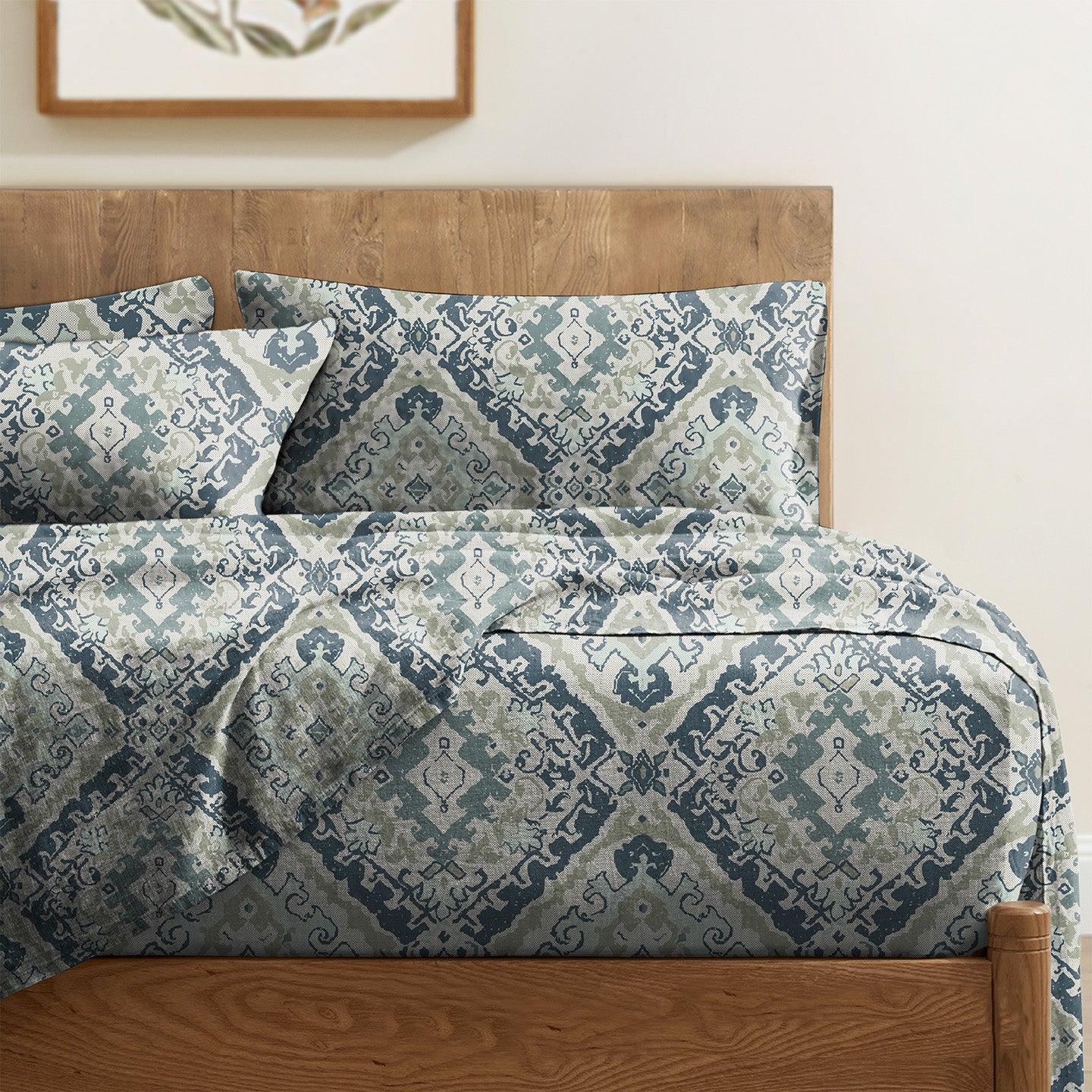 MOROCCO INDIGO BEDSHEET FOR DOUBLE BED WITH 2 PILLOWCOVERS SIZE (104" X 90")