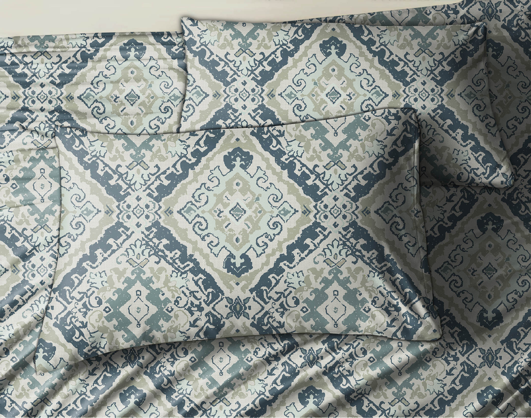 MOROCCO INDIGO BEDSHEET FOR DOUBLE BED WITH 2 PILLOWCOVERS SIZE (104" X 90")