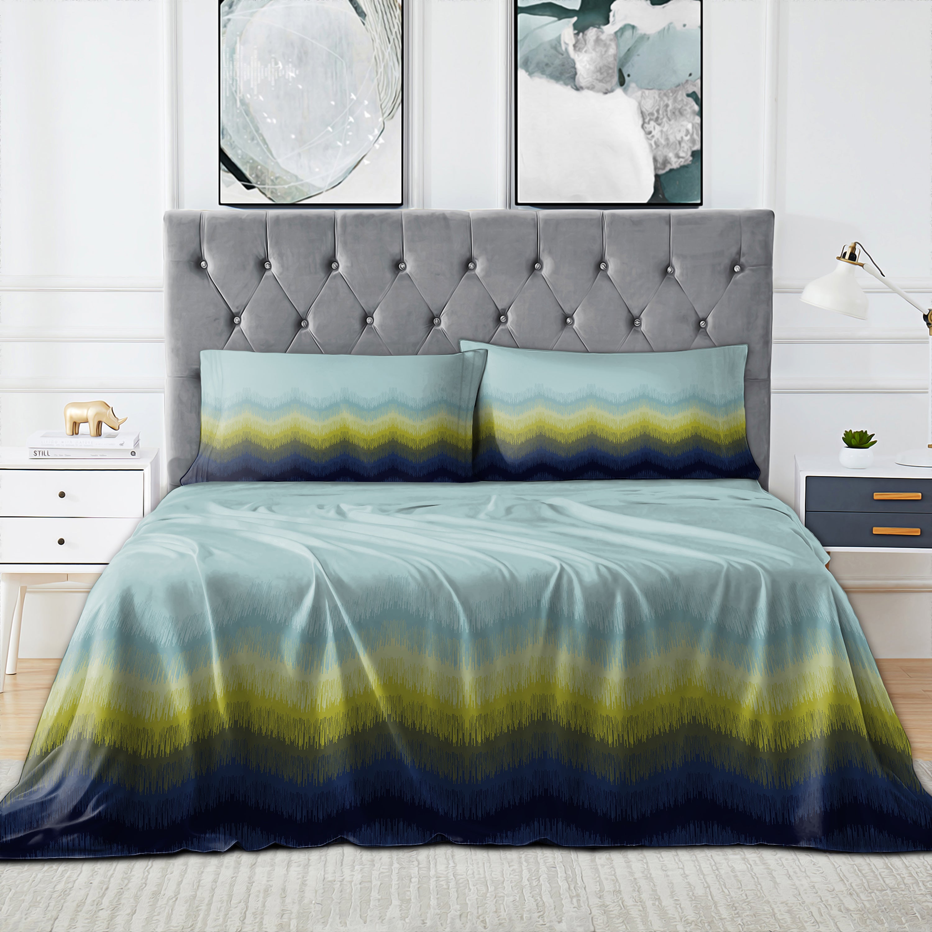 Kudo Green Bedcover for Double Bed with 2 Pillow Covers King Size (104" X 90") Bedspread