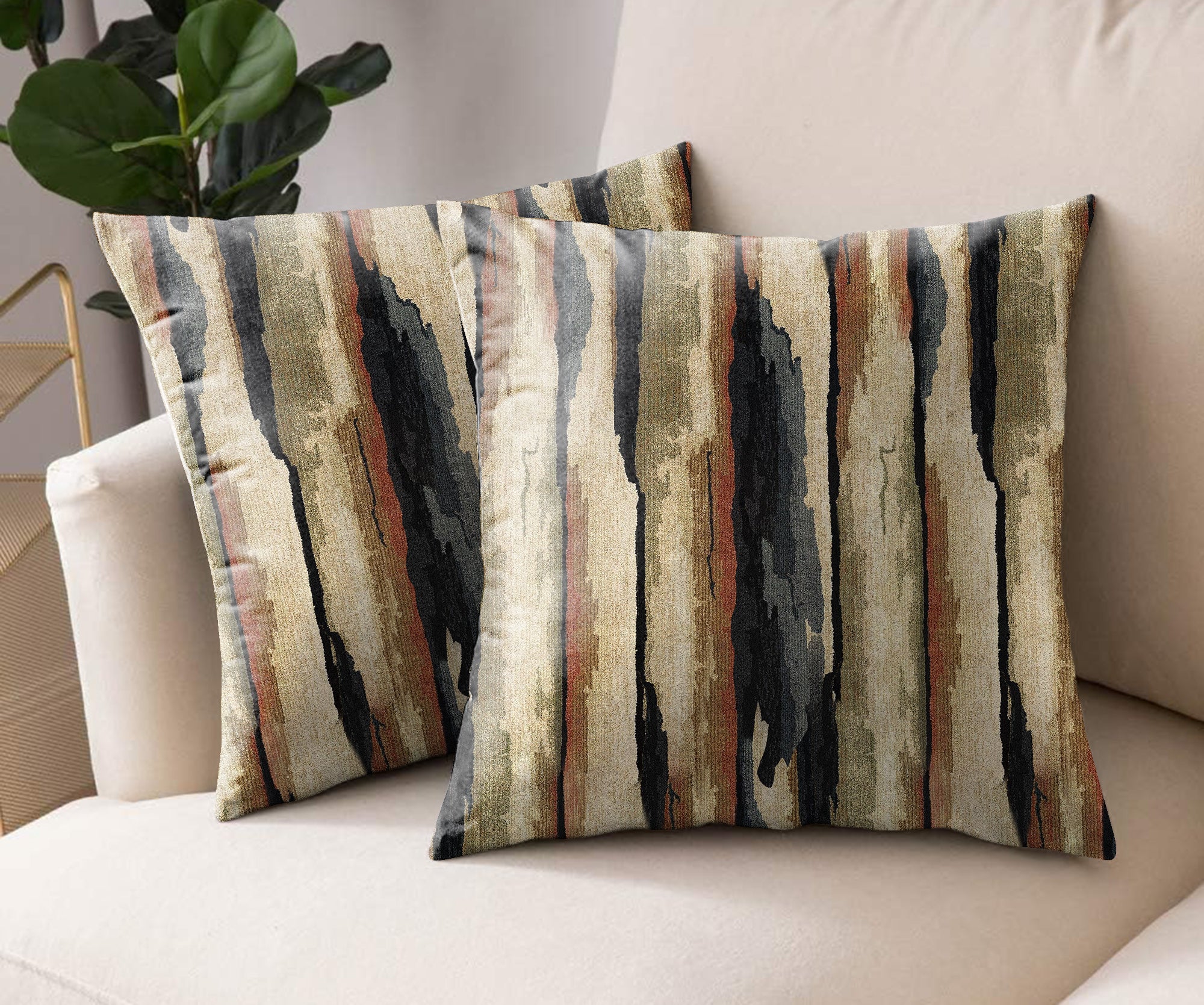 SPIKE L-BROWN DIGITAL PRINTED CUSHION COVER (Pack of 2)
