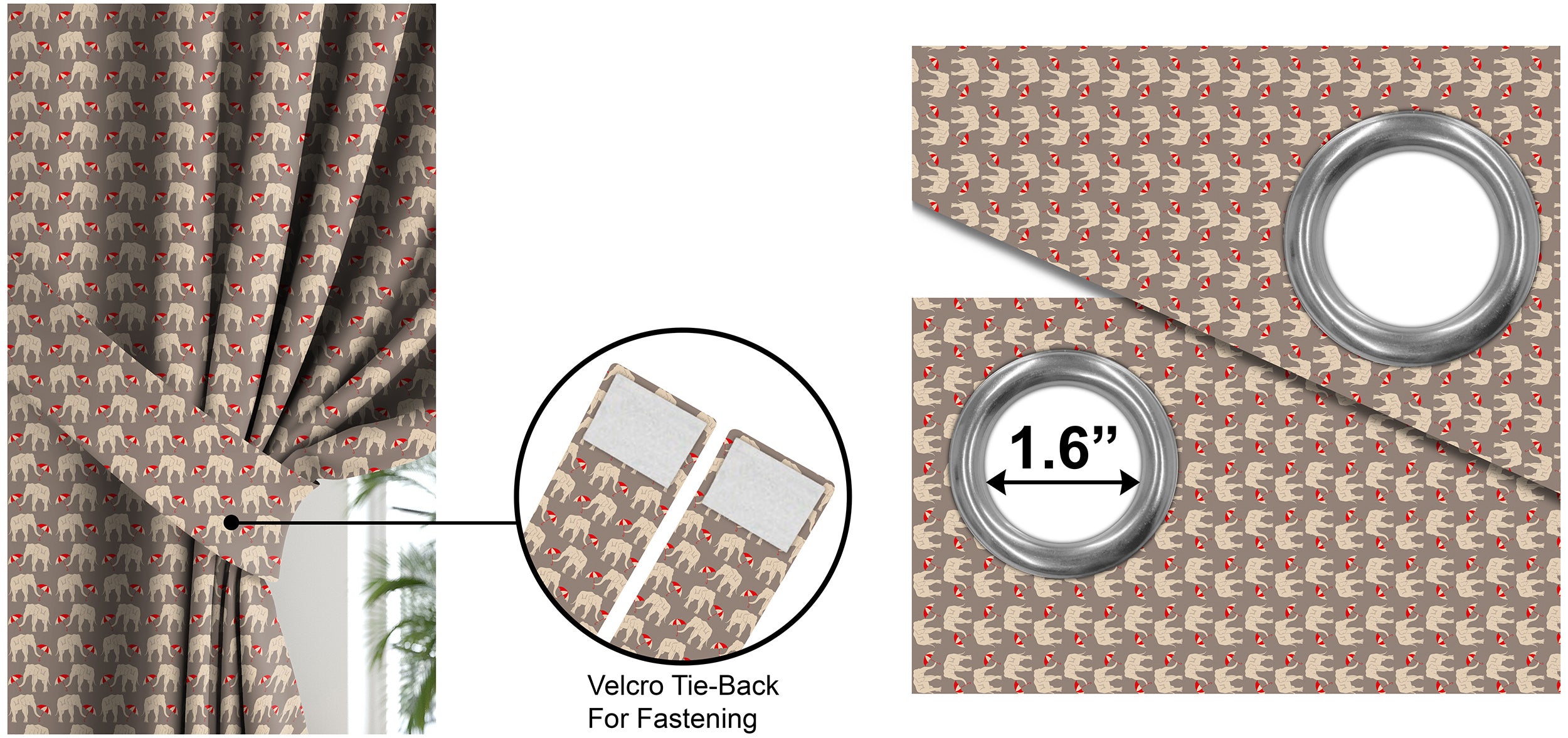 Elephant L Brown Printed Blackout Curtain