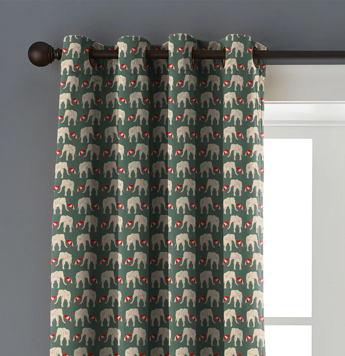 Elephant L Green Printed Blackout Curtain