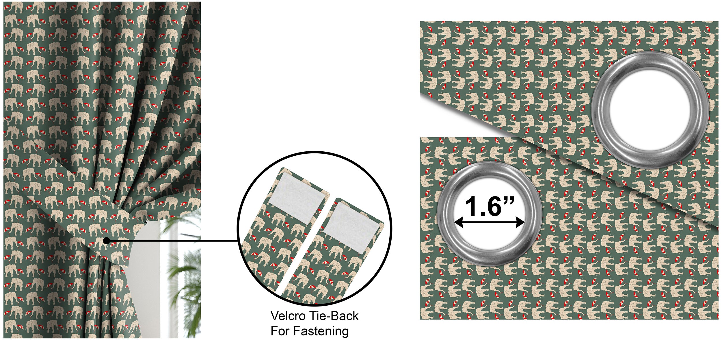 Elephant L Green Printed Blackout Curtain