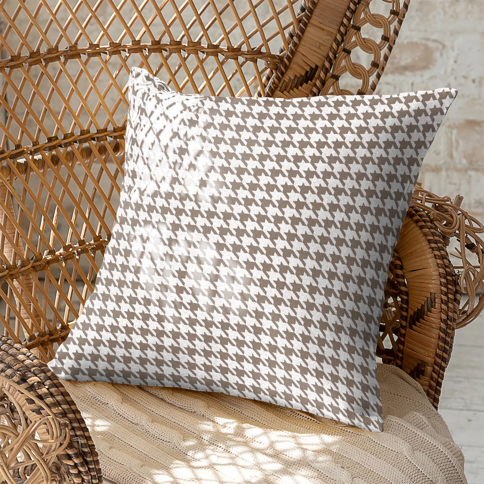 HOUNDSTOOTH L BROWN DIGITAL PRINTED CUSHION COVER (Pack of 2)