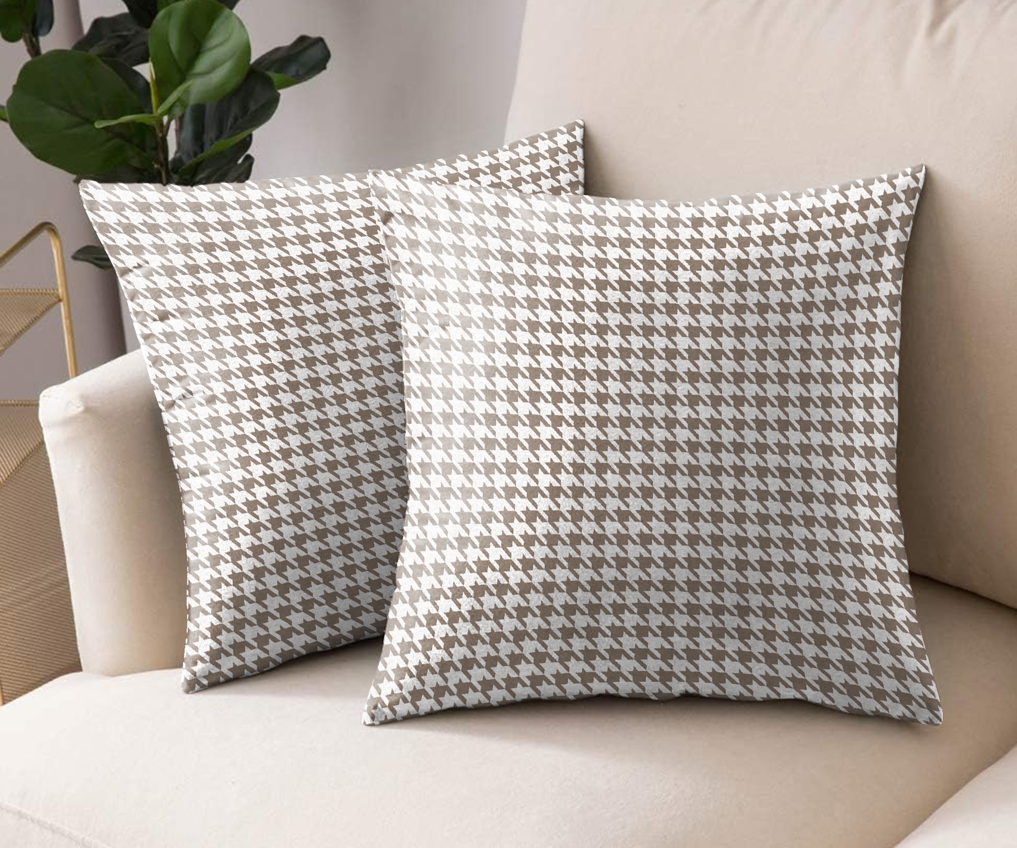 HOUNDSTOOTH L BROWN DIGITAL PRINTED CUSHION COVER (Pack of 2)