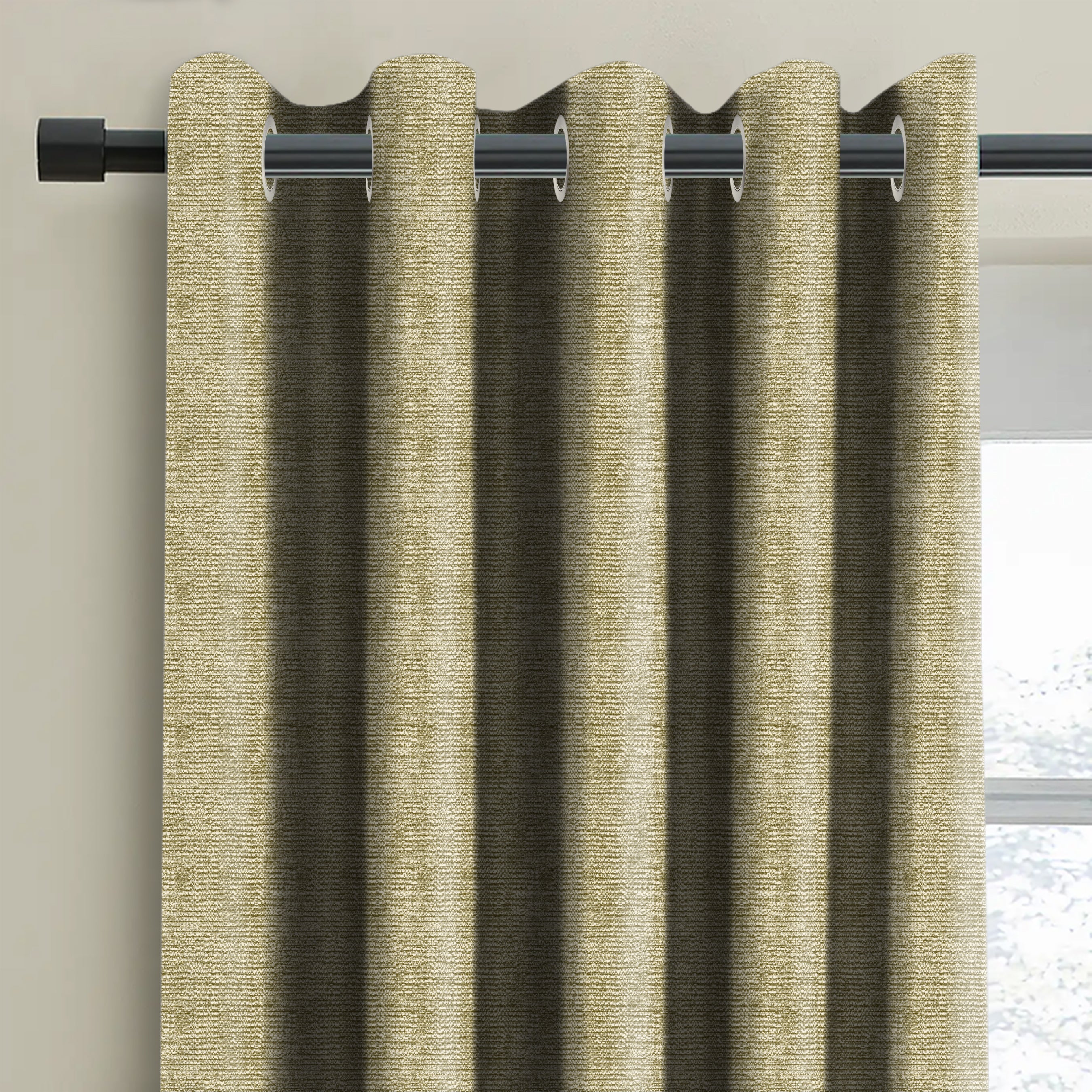 SUNBLOCK SLUBBY LIGHT GREEN PRINTED BLACKOUT CURTAIN