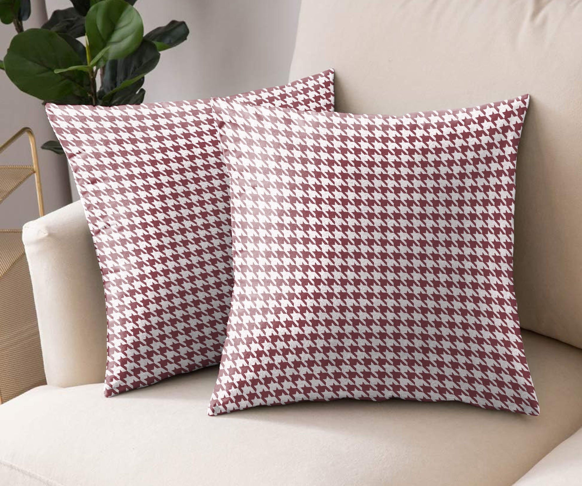 HOUNDSTOOTH M-PINK DIGITAL PRINTED CUSHION COVER (Pack of 2)