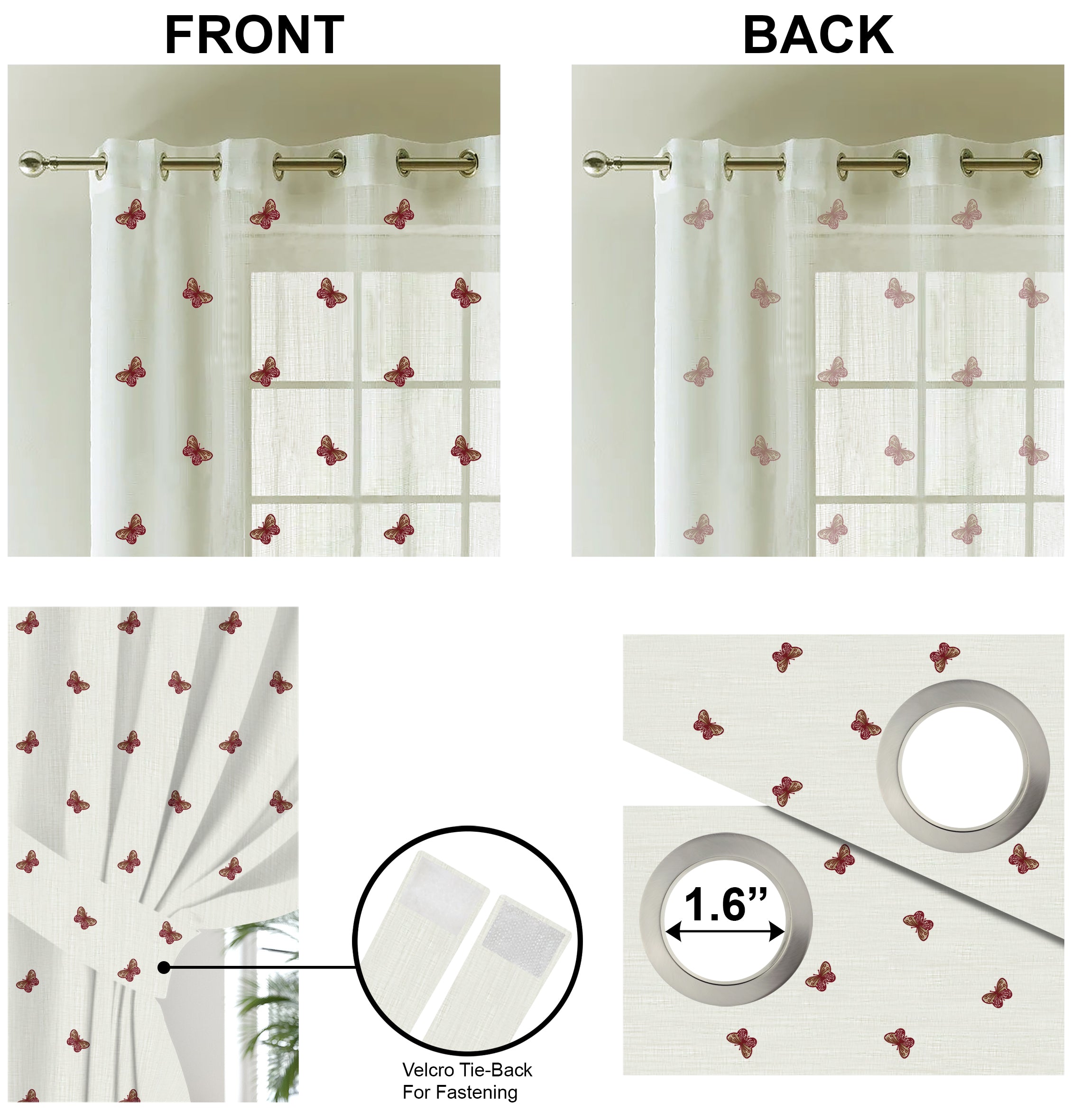 BUTTERFLY MAROON PRINTED SHEER CURTAIN