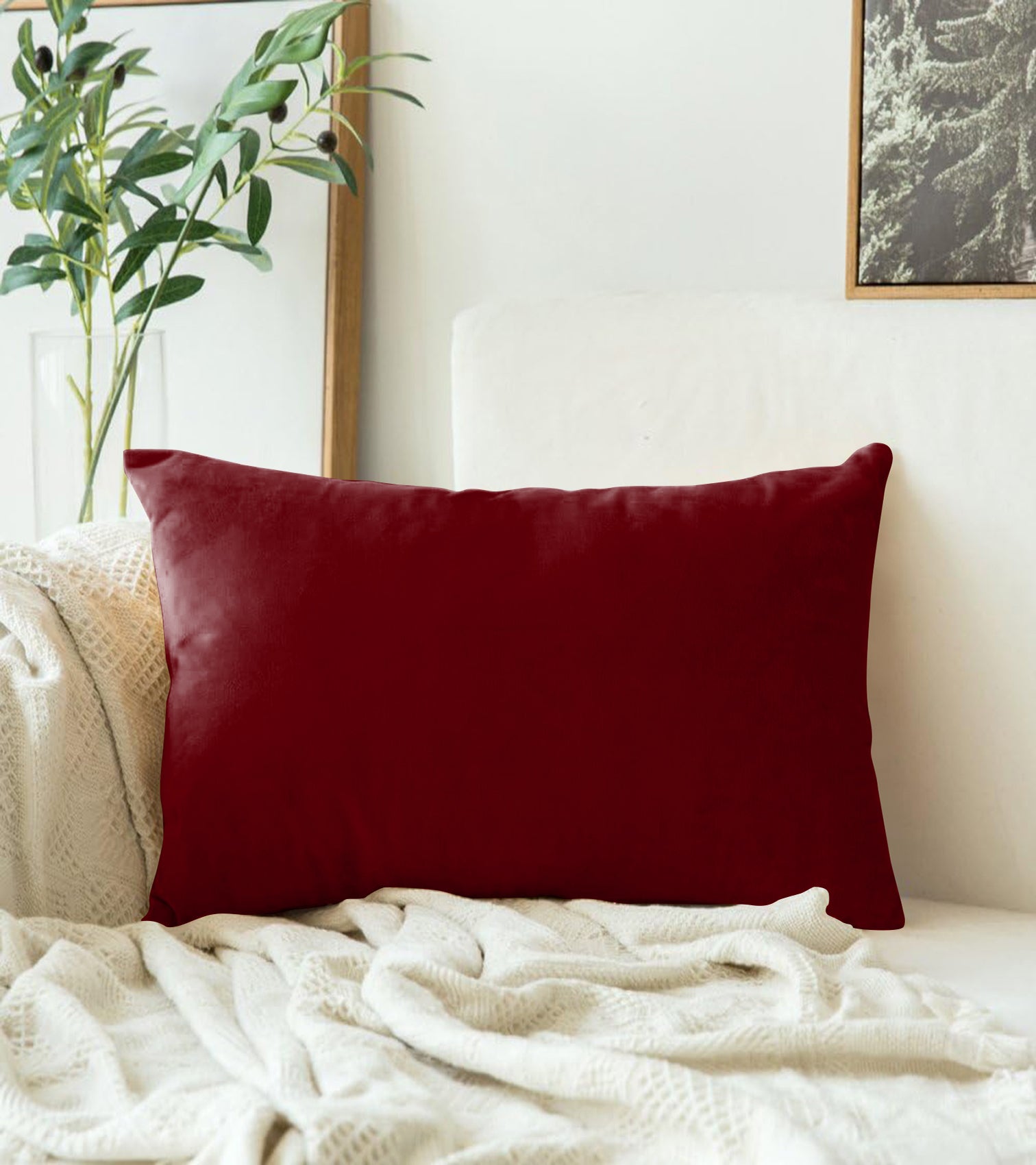 CASABLEU VELVET RECTANGULAR CUSHION COVER THROW PILLOW COVER FOR LIVING ROOM COUCH SINGLE SOFA, COLOURFUL MODERN 12 X 18 INCHES / 30 X 45 CM (COLOUR - MAROON) (Pack of 2)