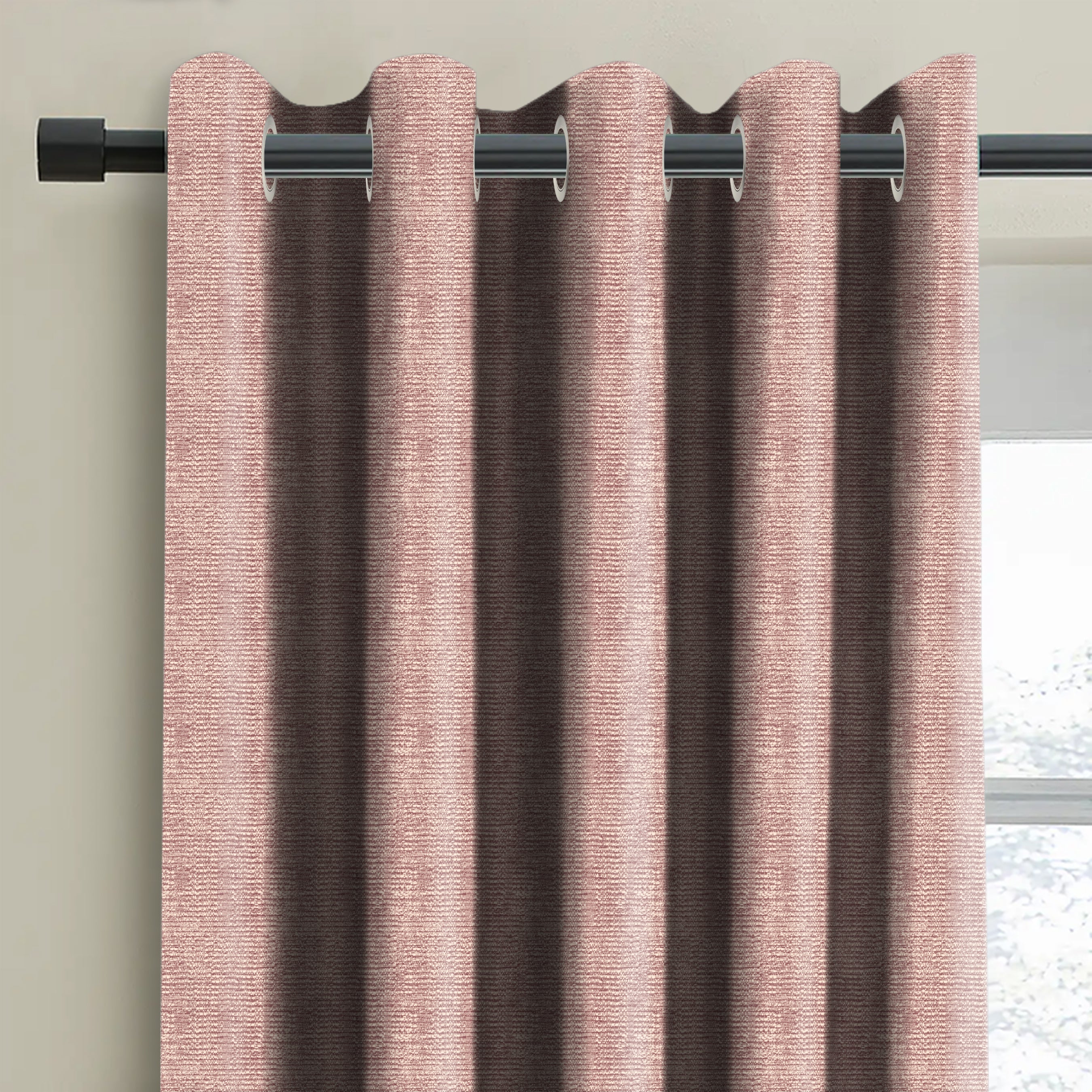 SUNBLOCK SLUBBY MED PINK PRINTED BLACKOUT CURTAIN